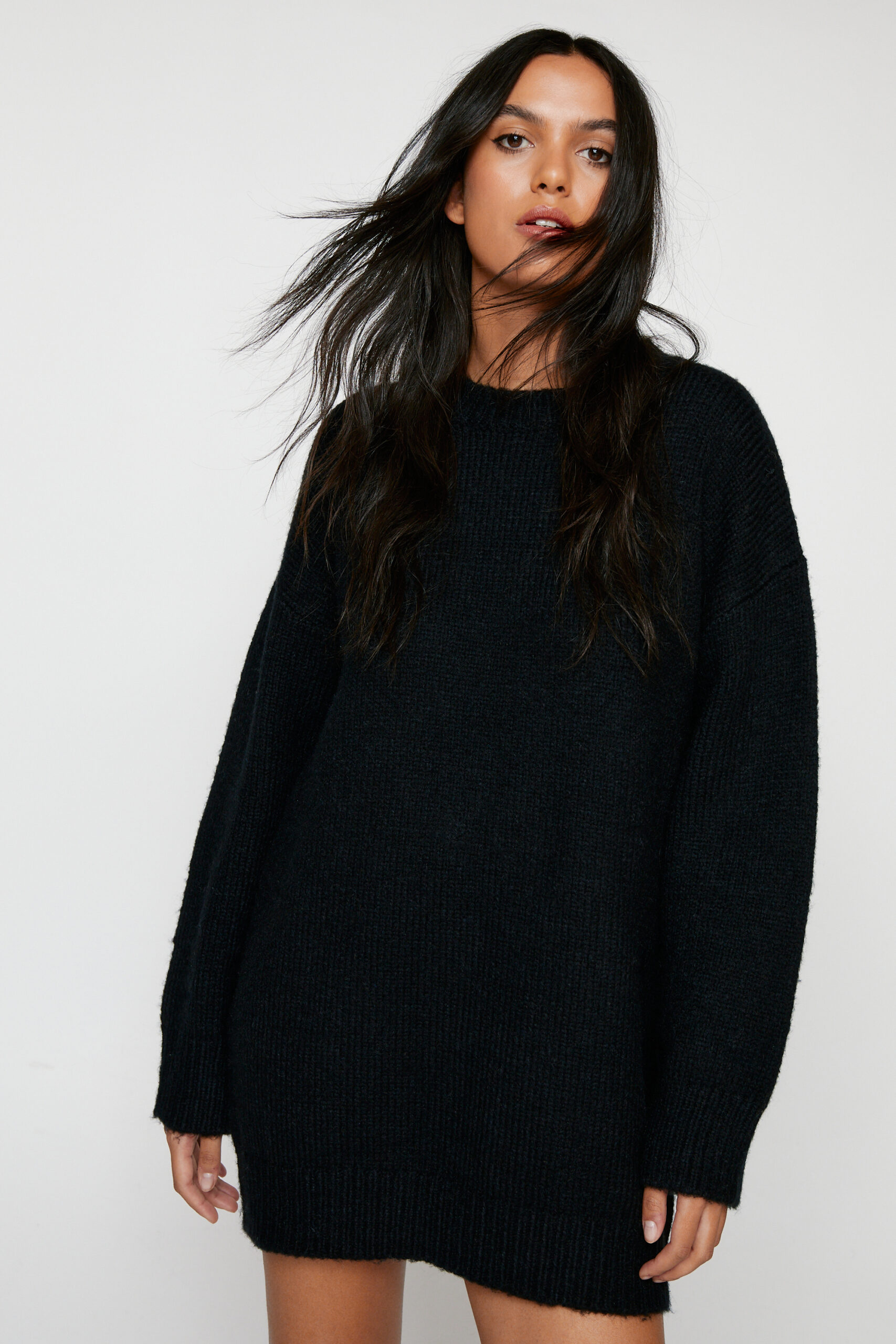 Brushed Knit Crew Neck Sweater Dress