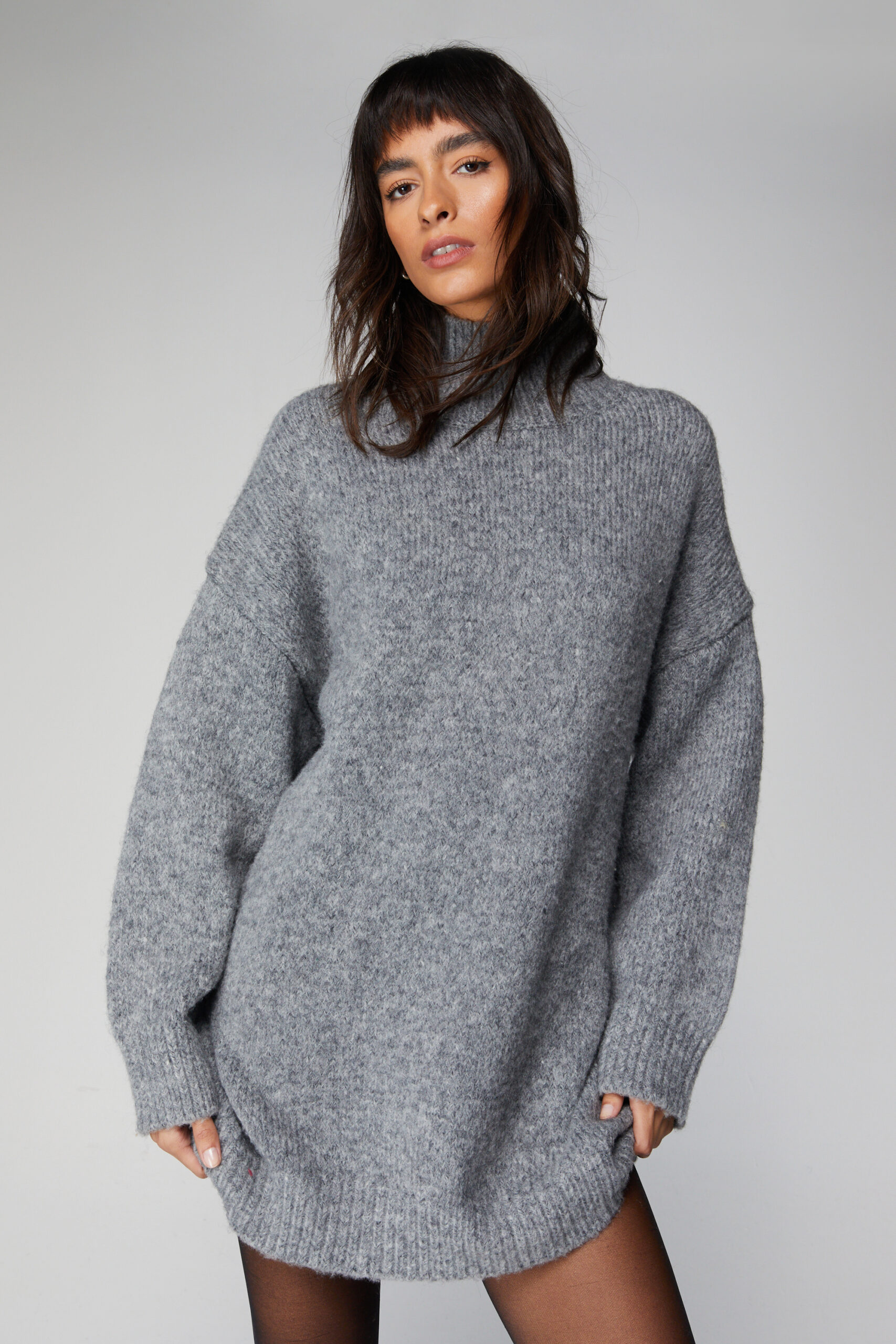 Brushed Knit Oversized Turtleneck Sweater Dress