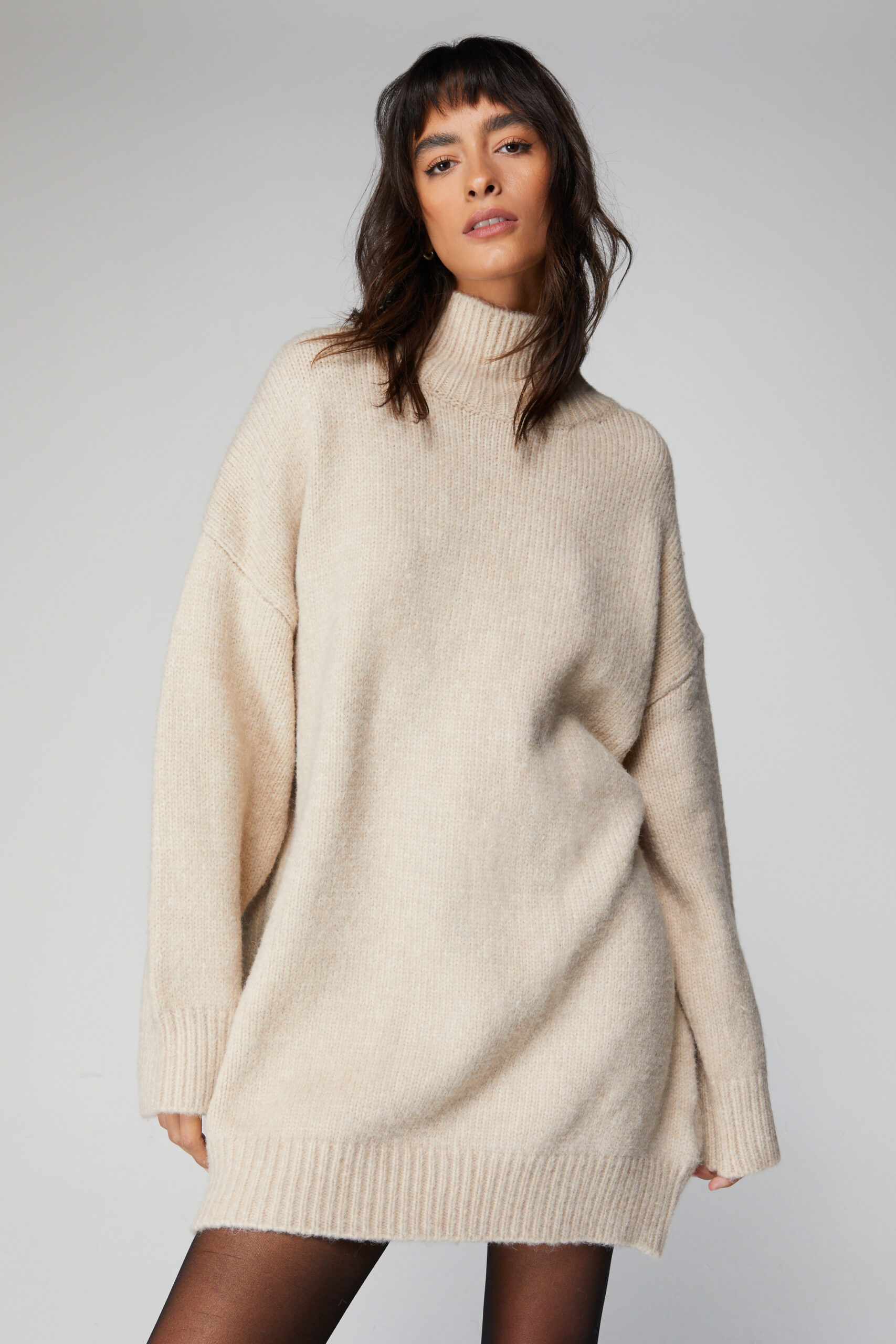 Brushed Knit Oversized Turtleneck Sweater Dress