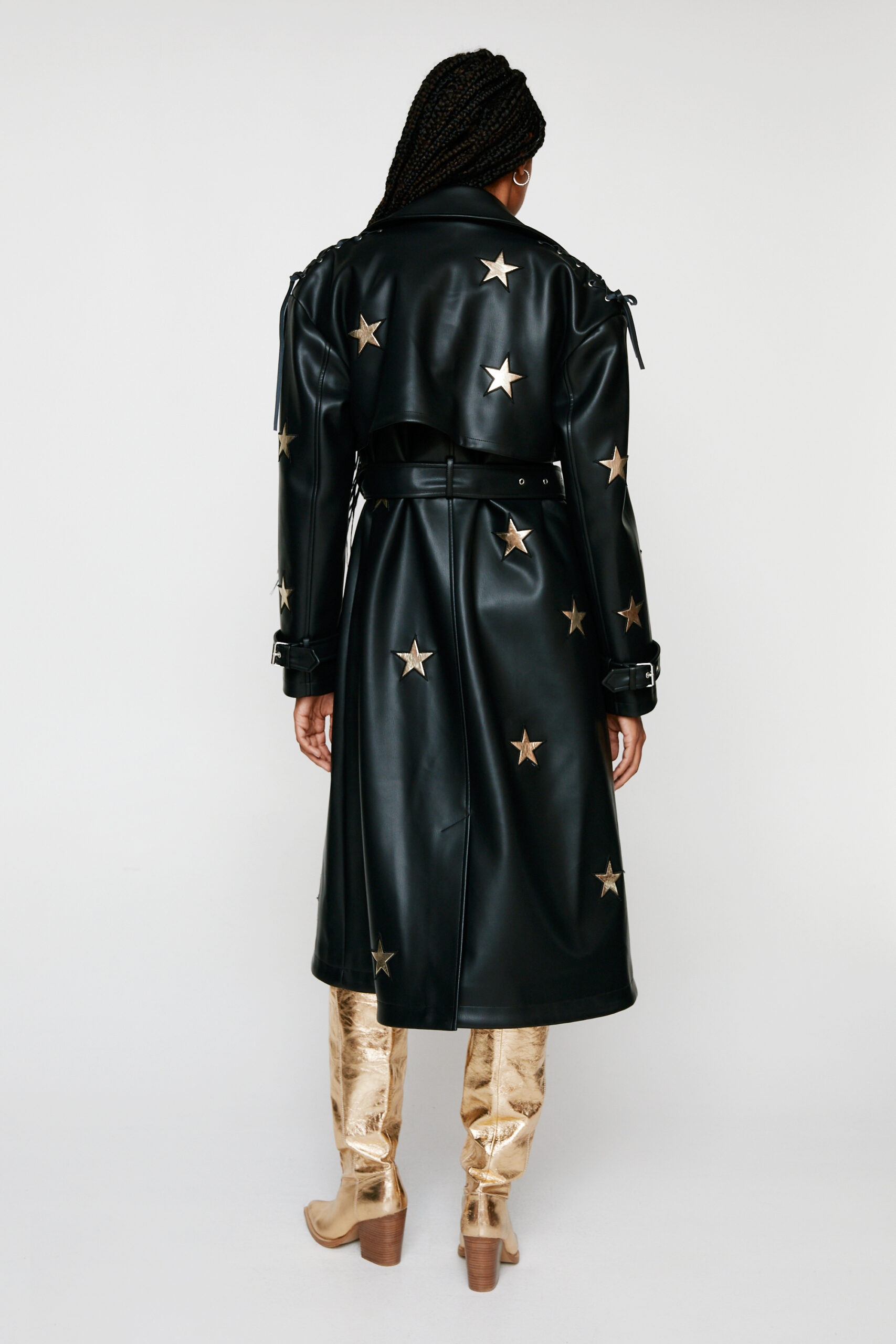 Premium Metallic Star Detail Trench Coat