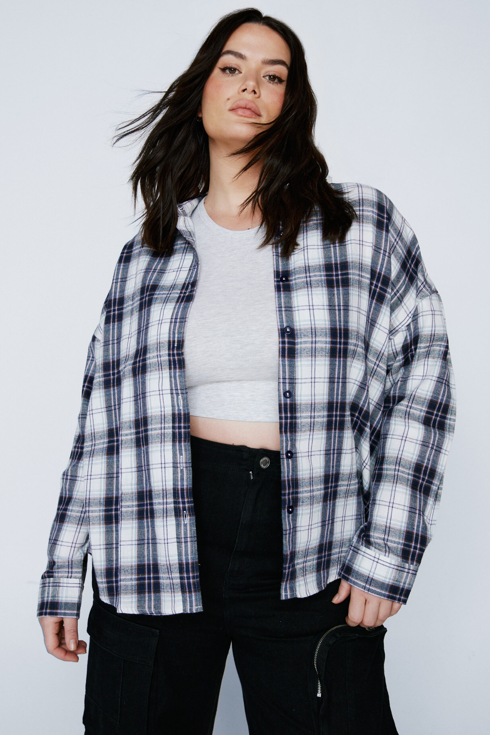 Plus Size Checked Relaxed Shirt 