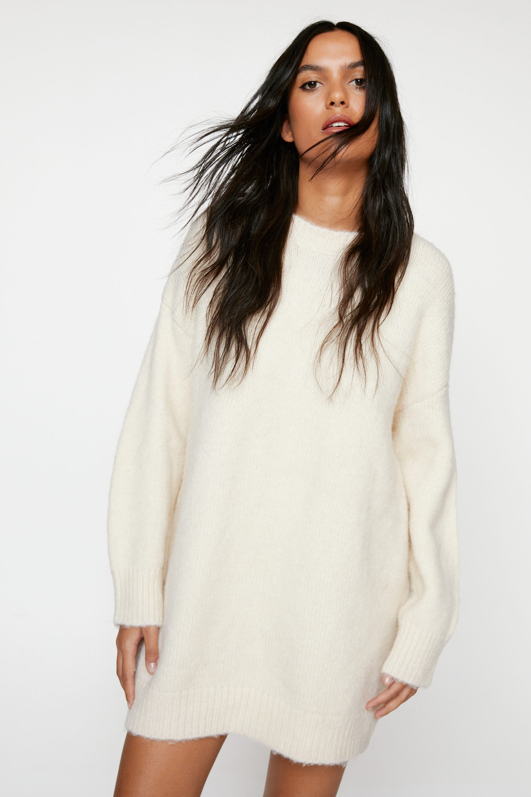 Brushed Knit Crew Neck Sweater Dress