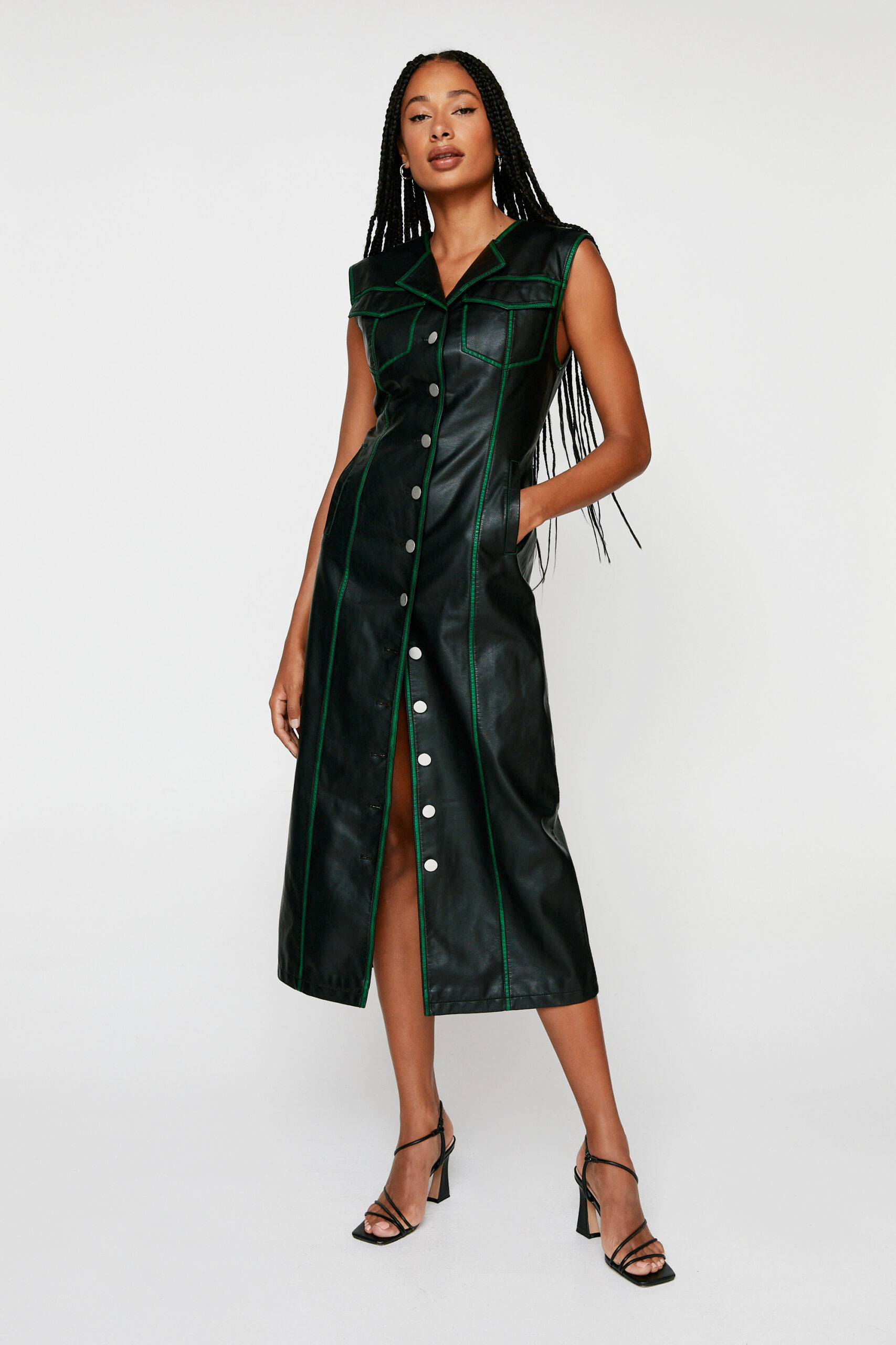 Premium Distressed Faux Leather Midi Dress