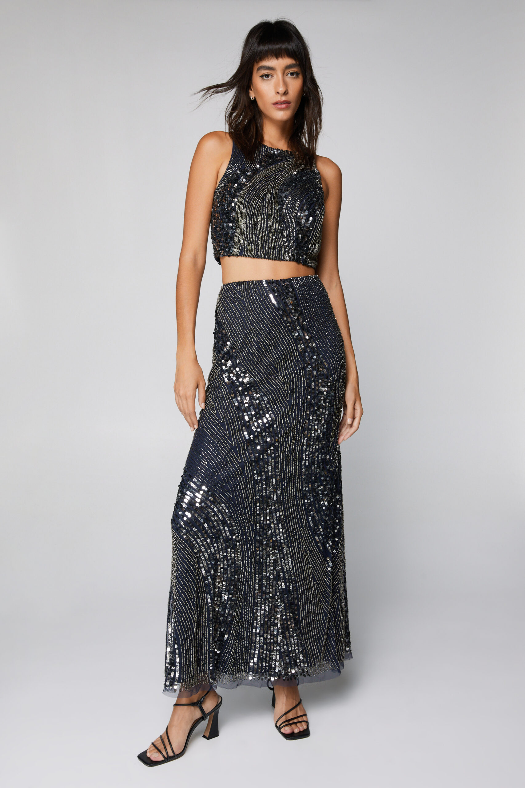 Hand Beaded Panel Detail Maxi Skirt