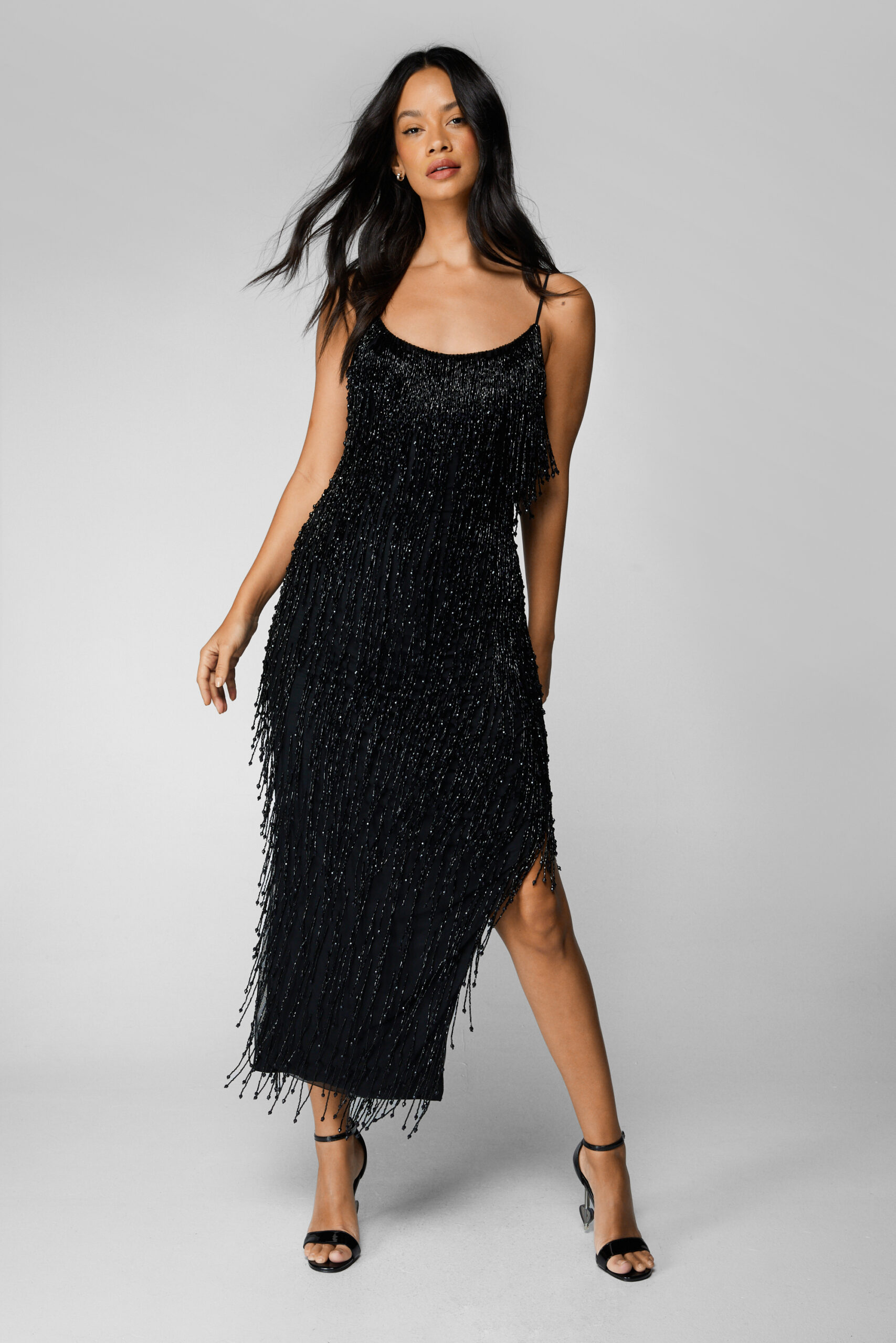 Tassel Beaded Strappy Midi Dress