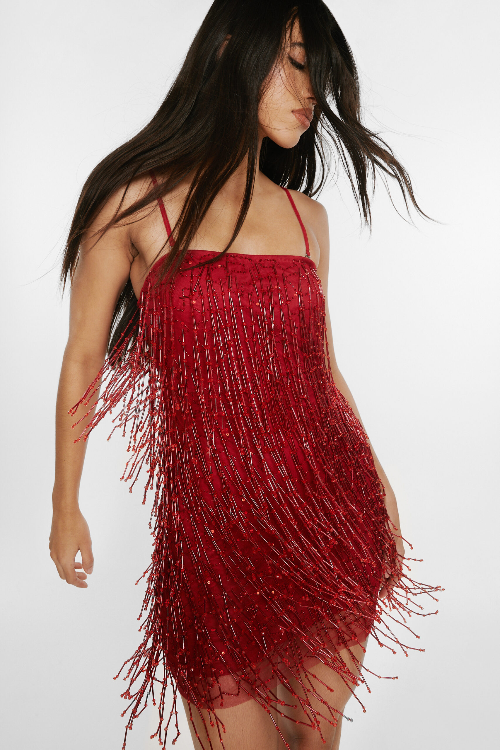 Tassel Beaded Bandeau Mini Dress