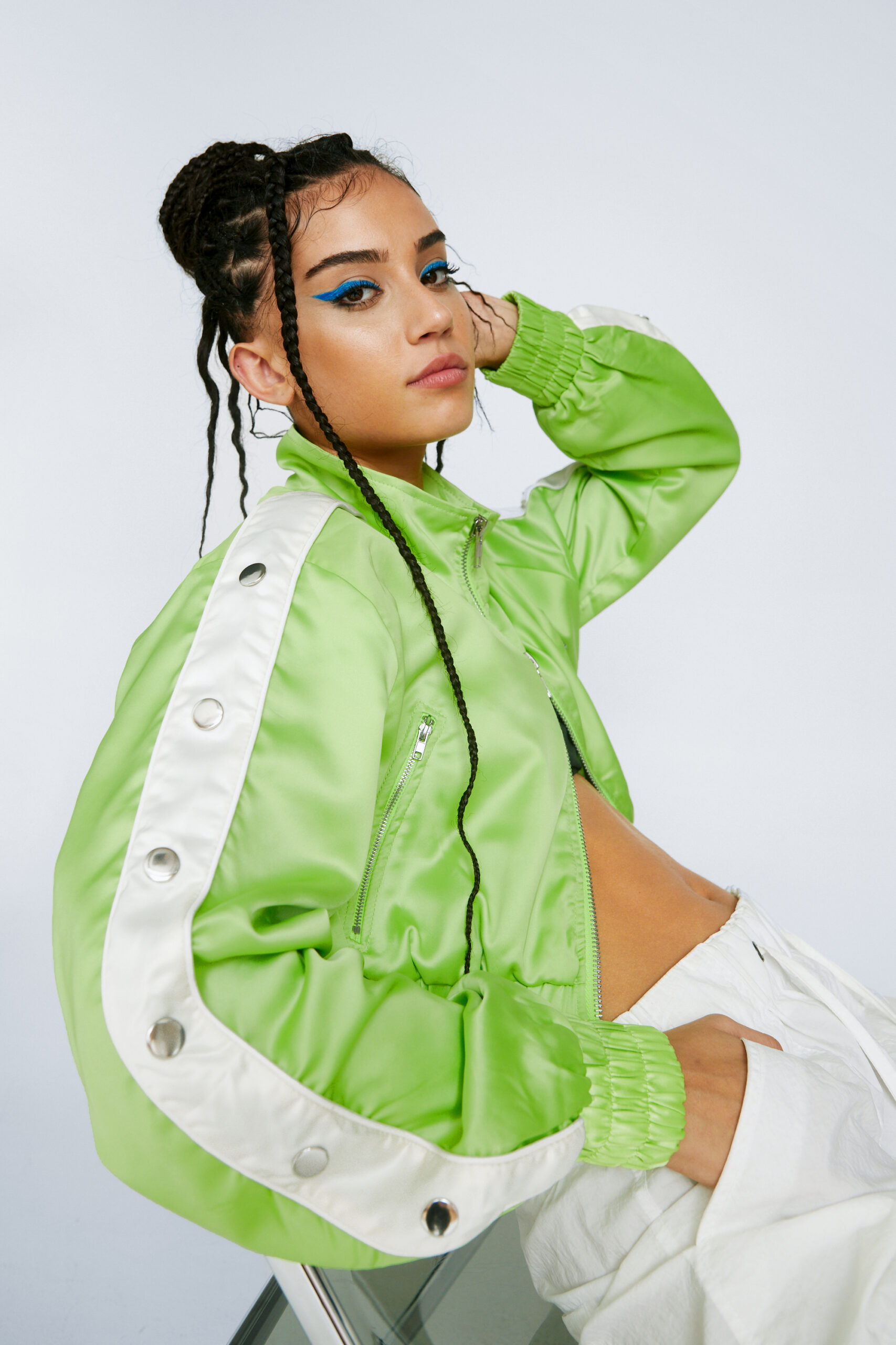 Satin Zip Through Popper Detail Jacket