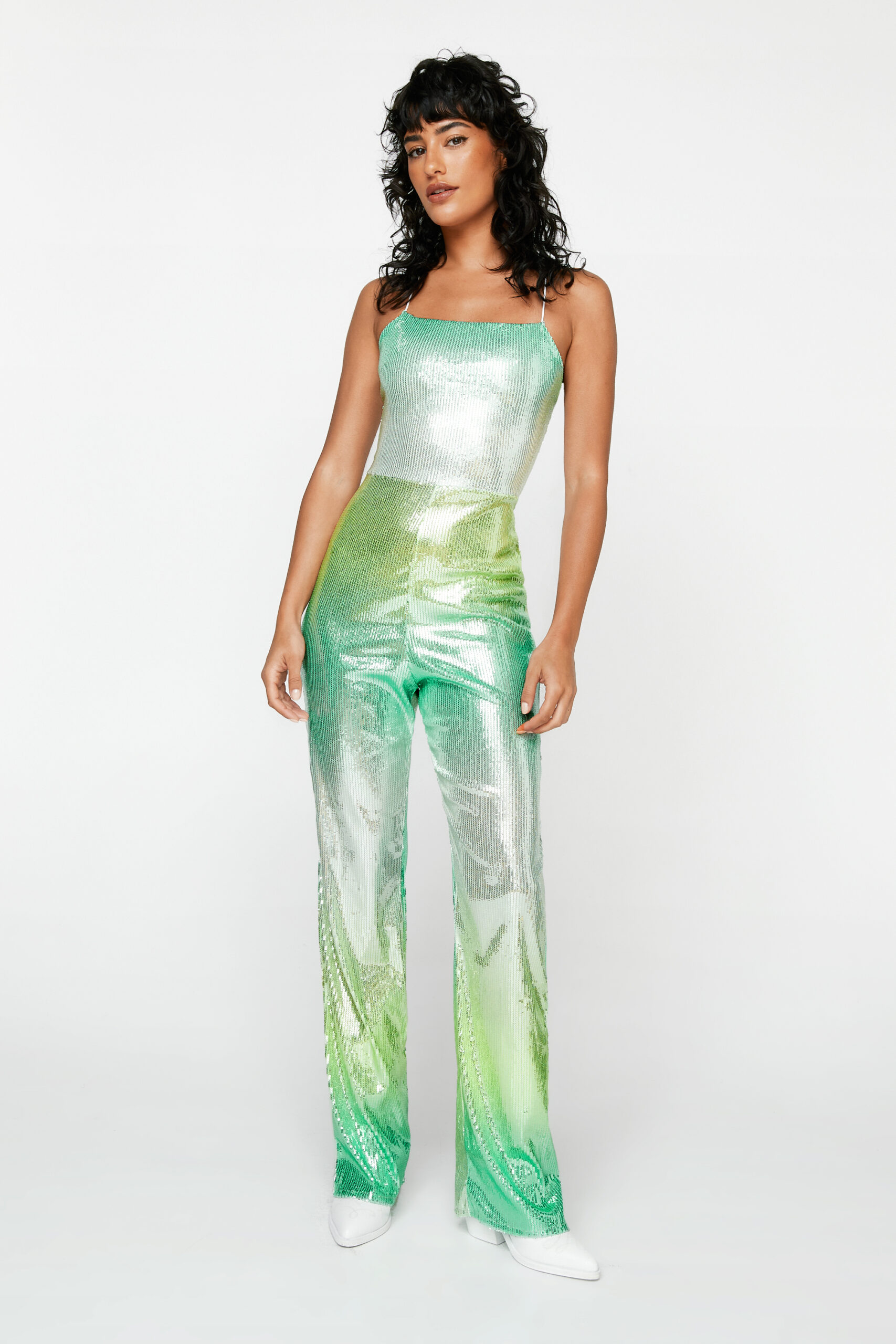 Ombre Sequin Straight Leg Halter Neck Jumpsuit