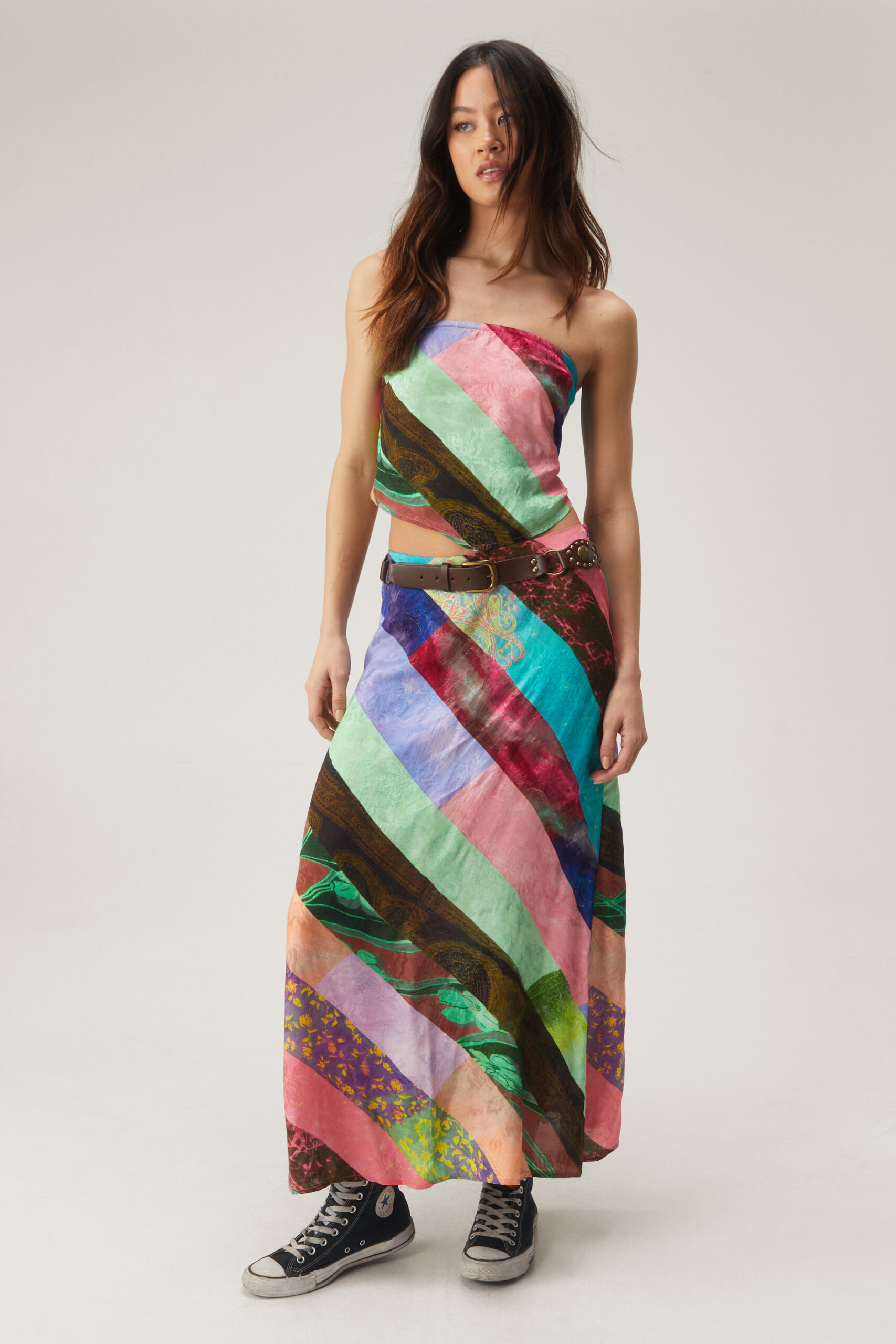 Satin Scarf Print Maxi Skirt