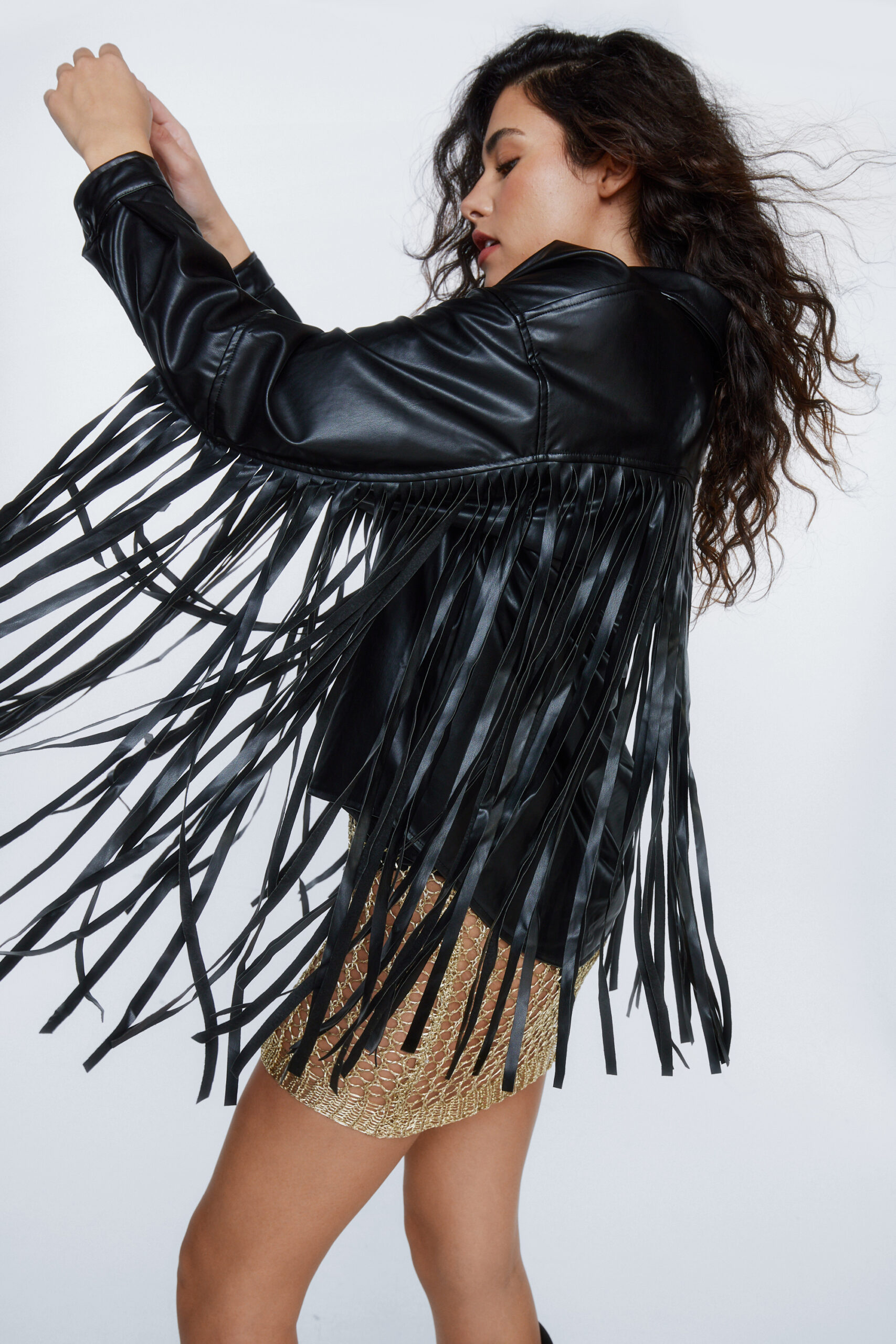 Fringed Faux Leather Shirt Jacket