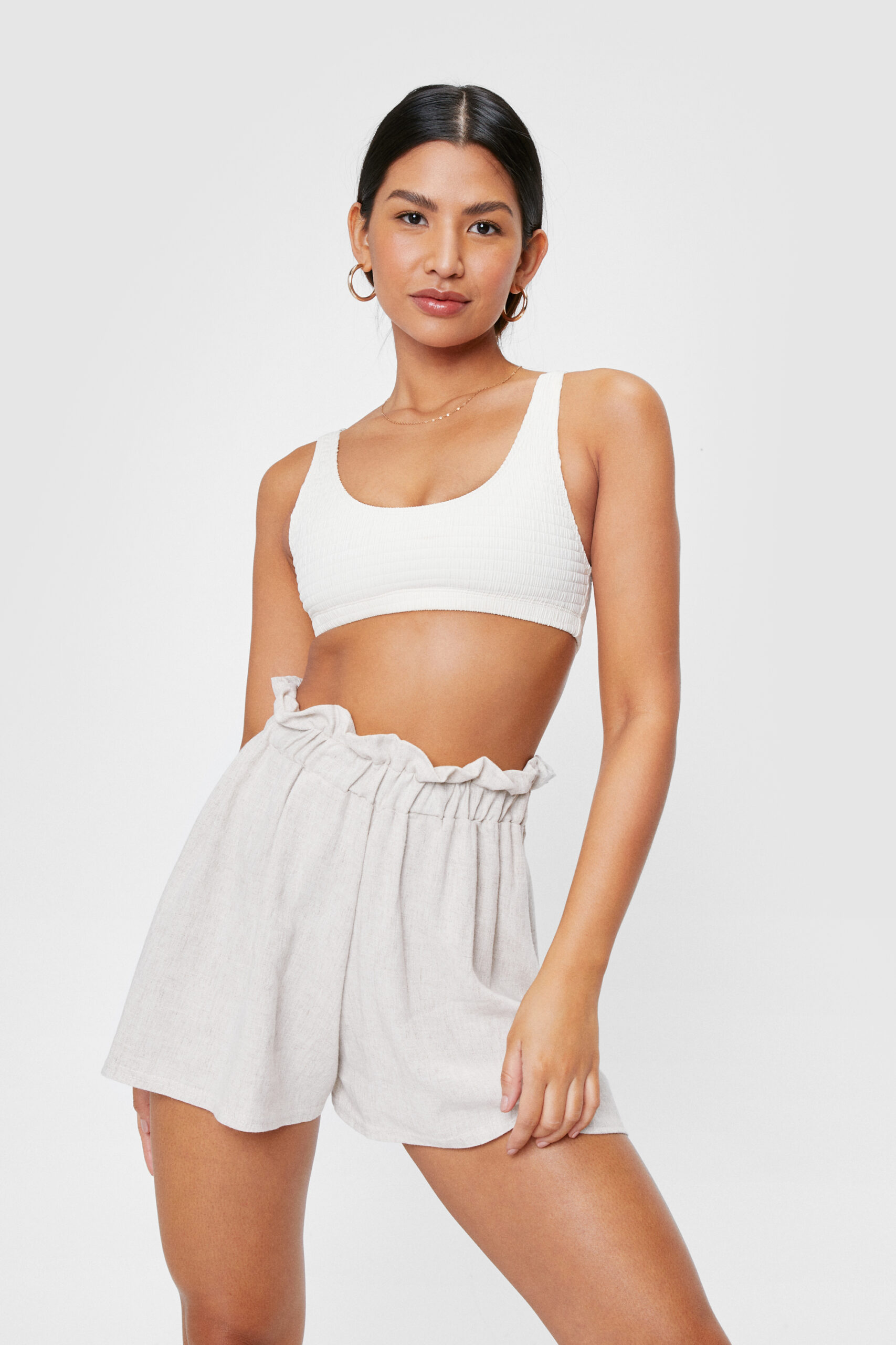 Linen Look Paperbag Waist Cover Up Beach Shorts