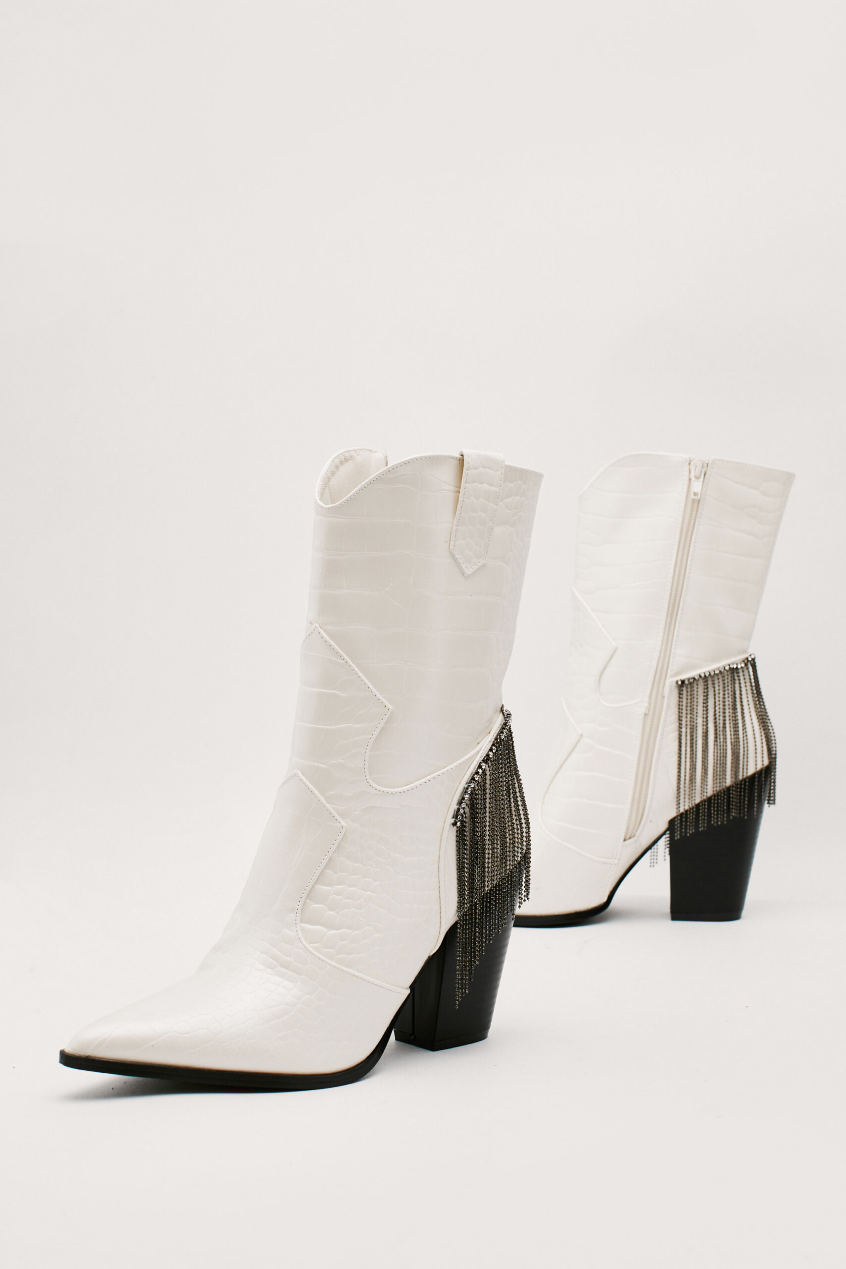 Faux Croc Fringe Western Boots