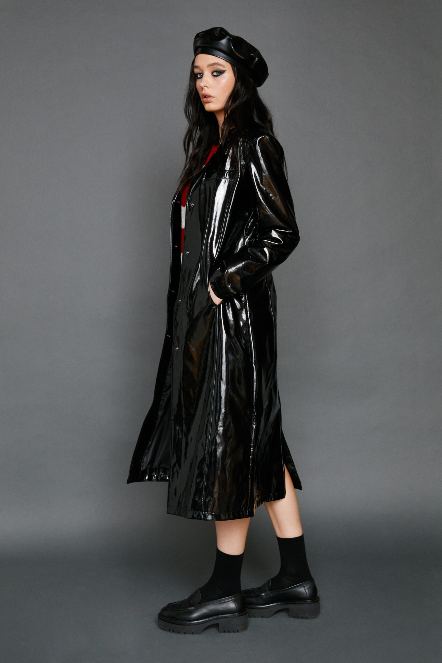 Faux Vinyl Longline Coat