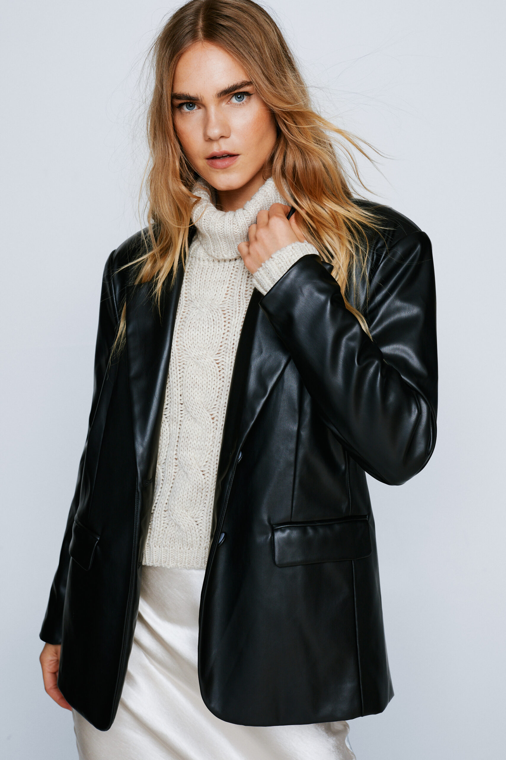 Faux Leather Oversized Blazer