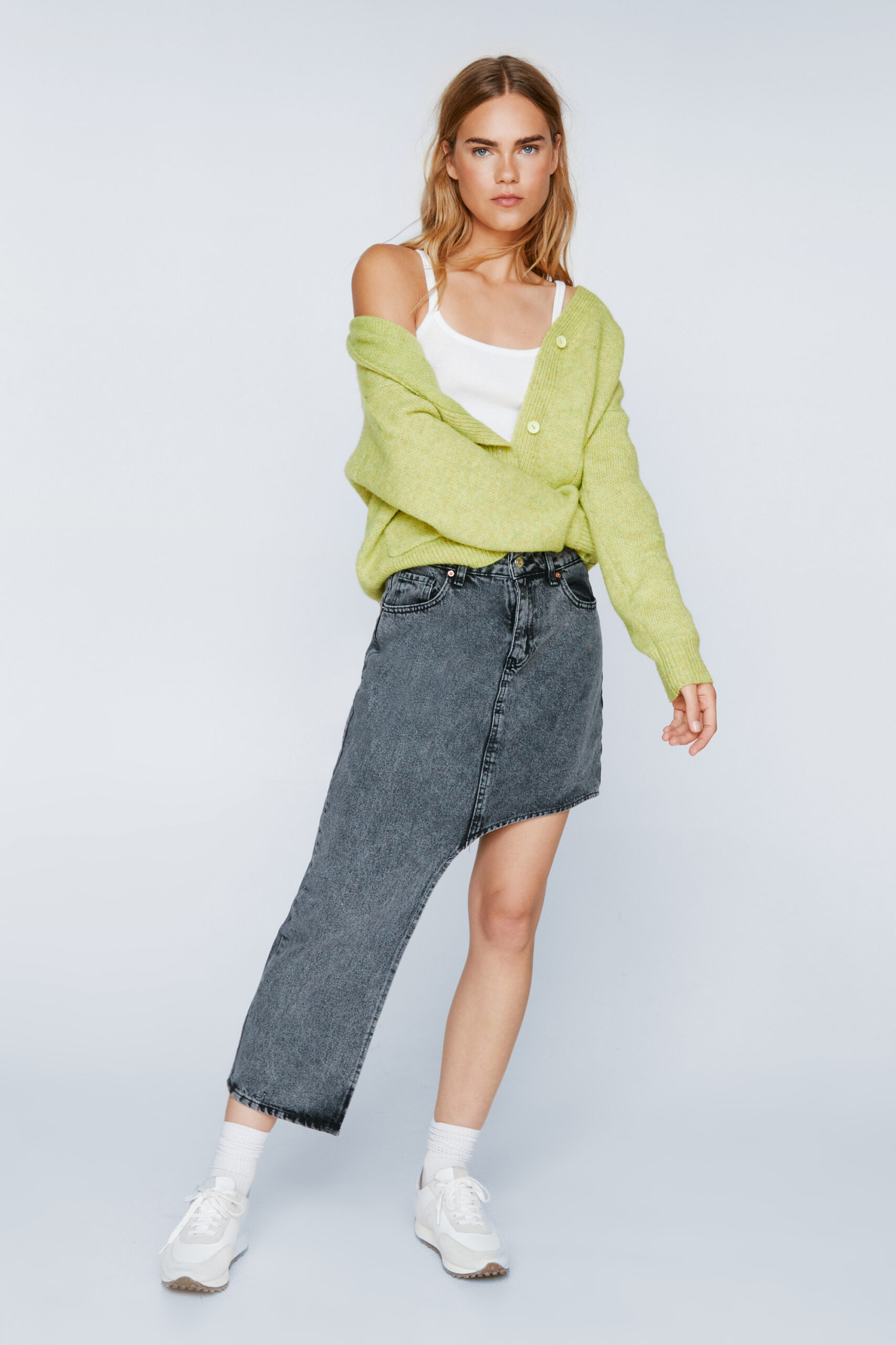 Asymmetric Longline Denim Skirt