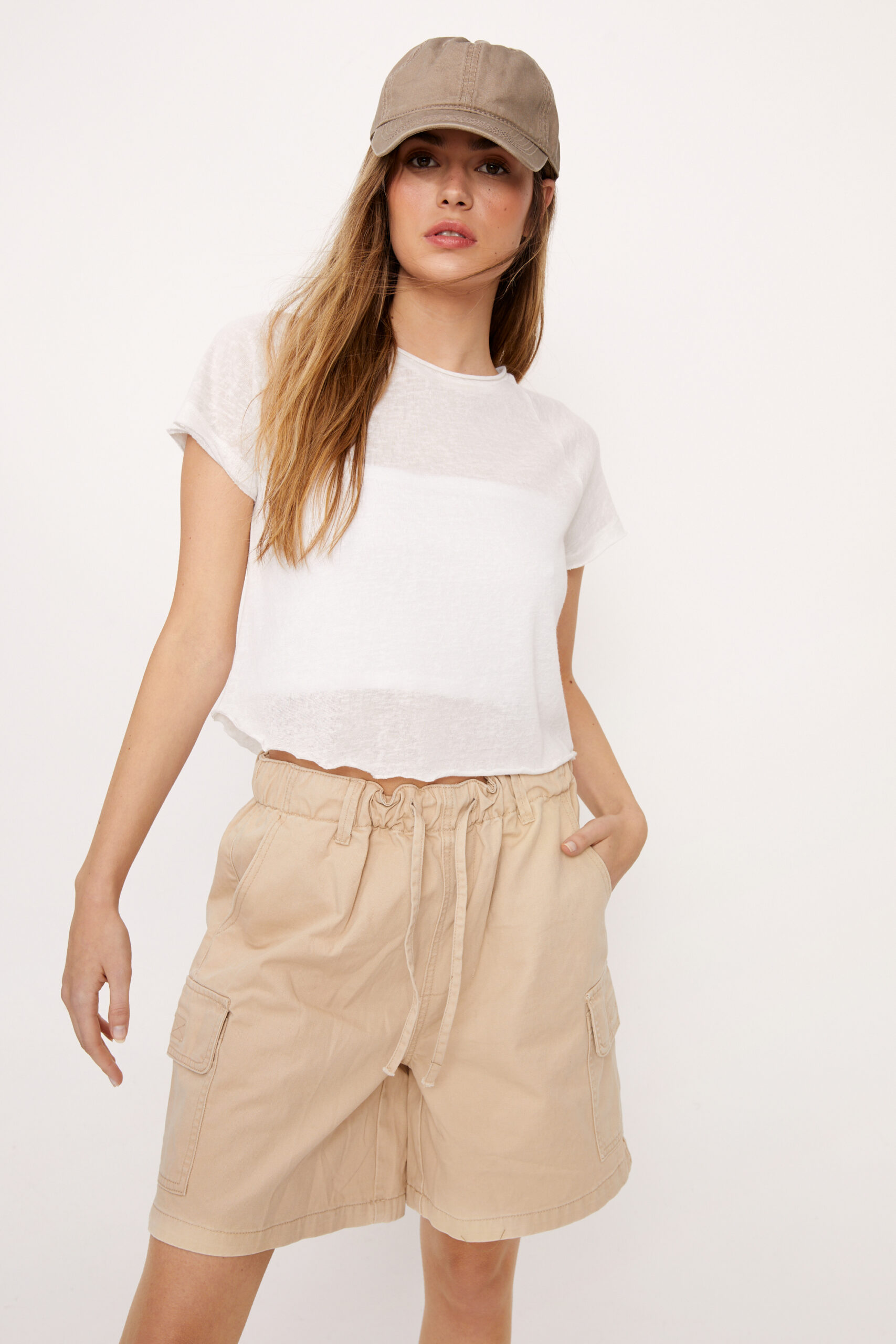 Faux Linen Raw Edge T-Shirt