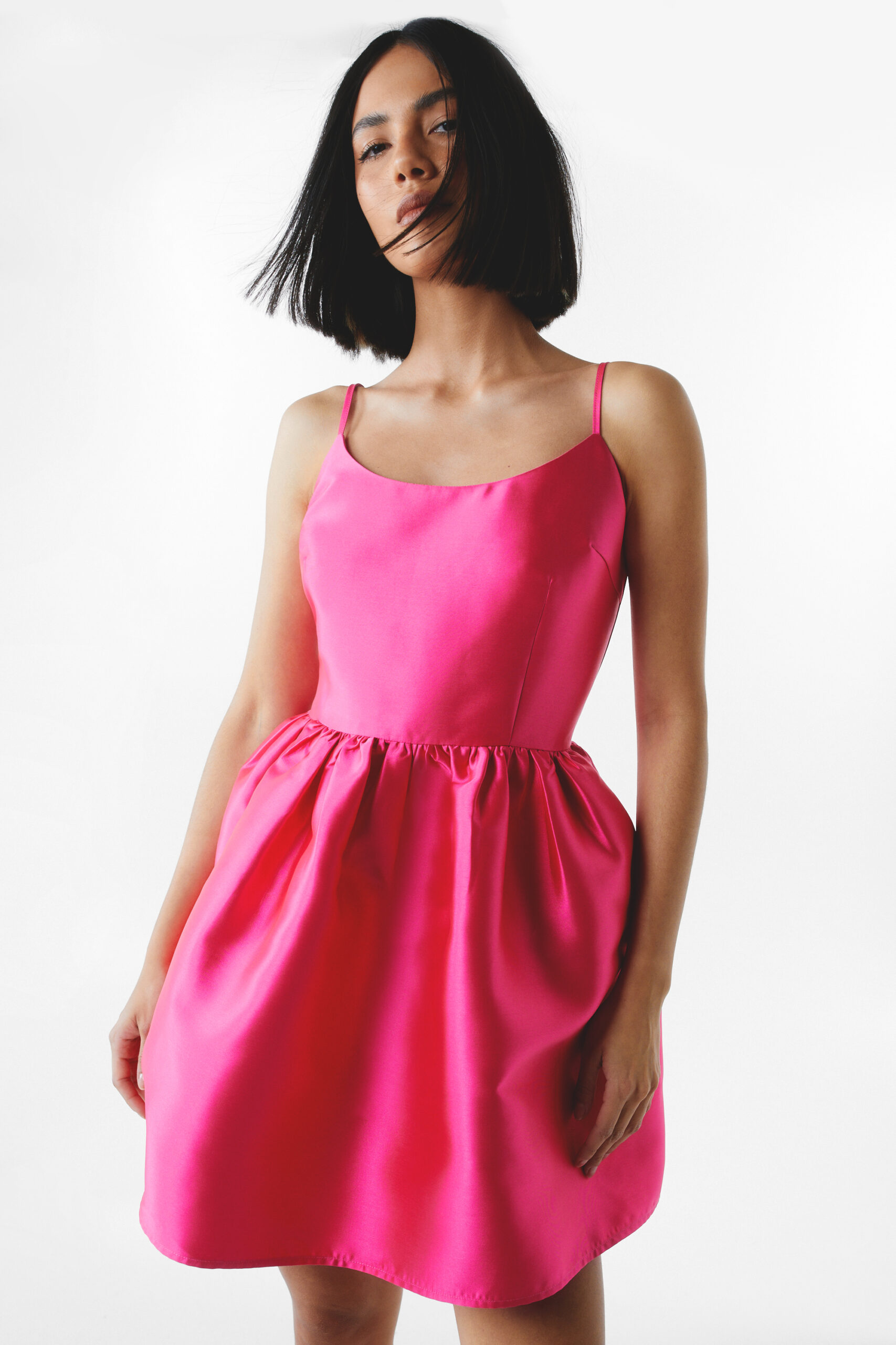 Structured Satin Twill Mini Skater Dress