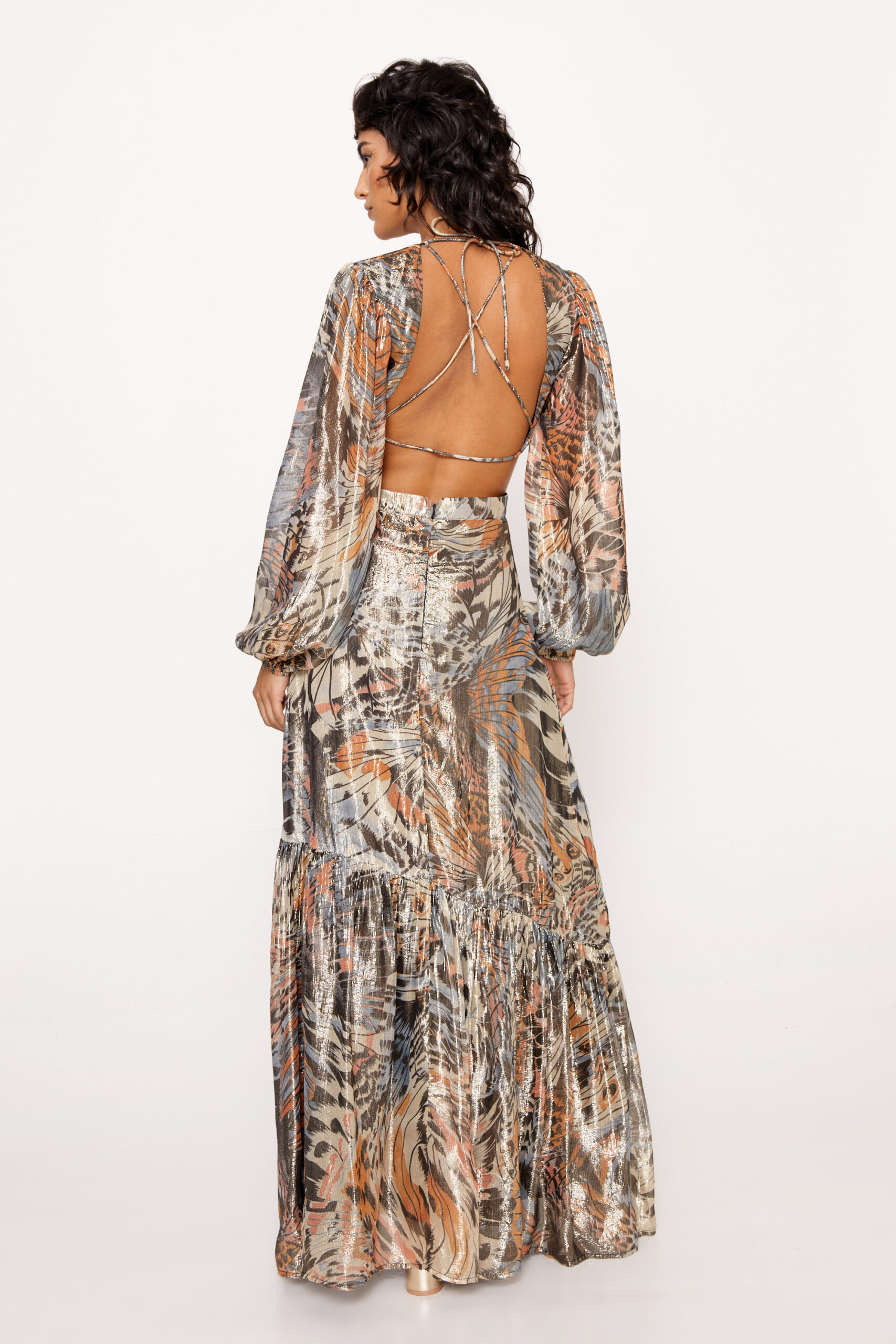 Butterfly Print V Neck Maxi Dress