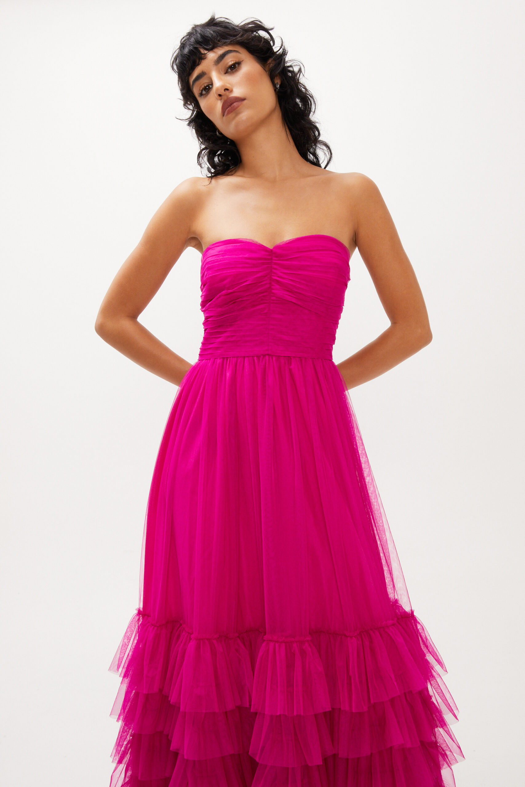 Tulle Frill Bandeau Maxi Dress