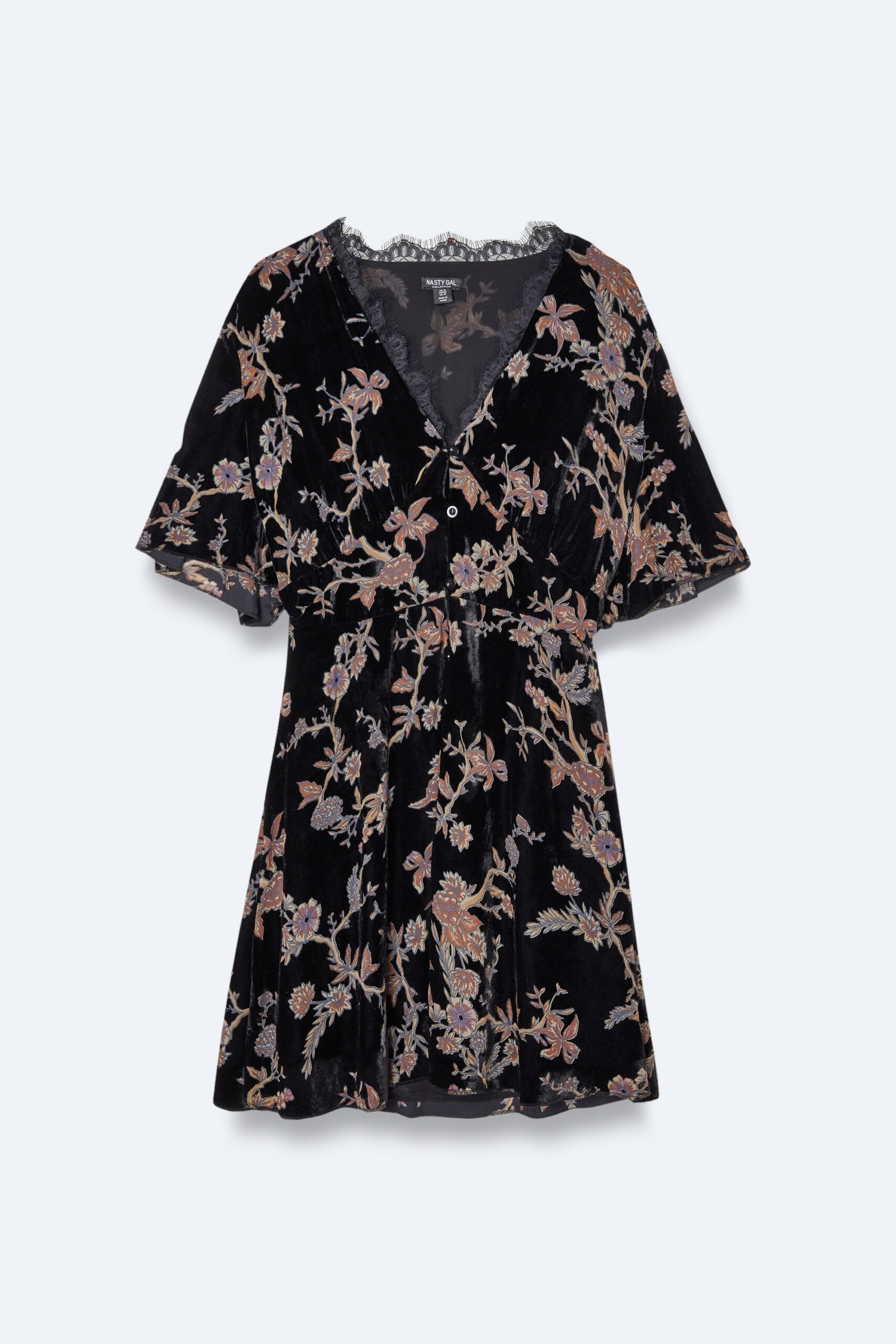 Plus Size Ditsy Floral Devore Lace Trim Skater Dress