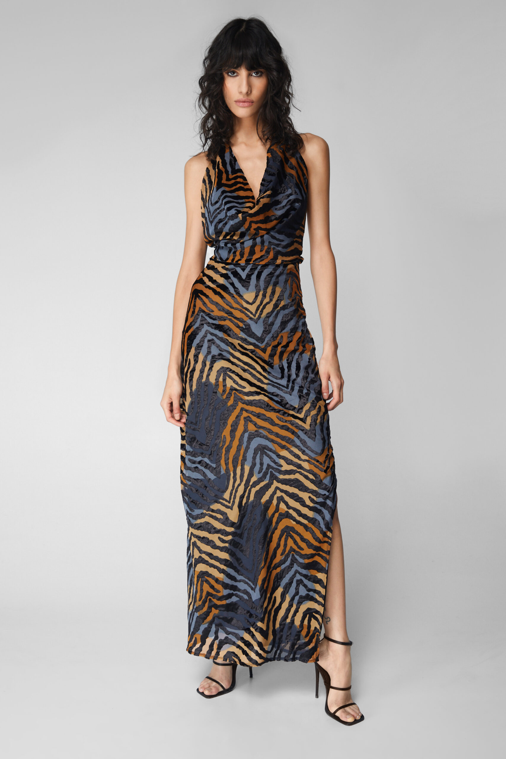 Animal Devore Extreme Cowl Neck Maxi Dress