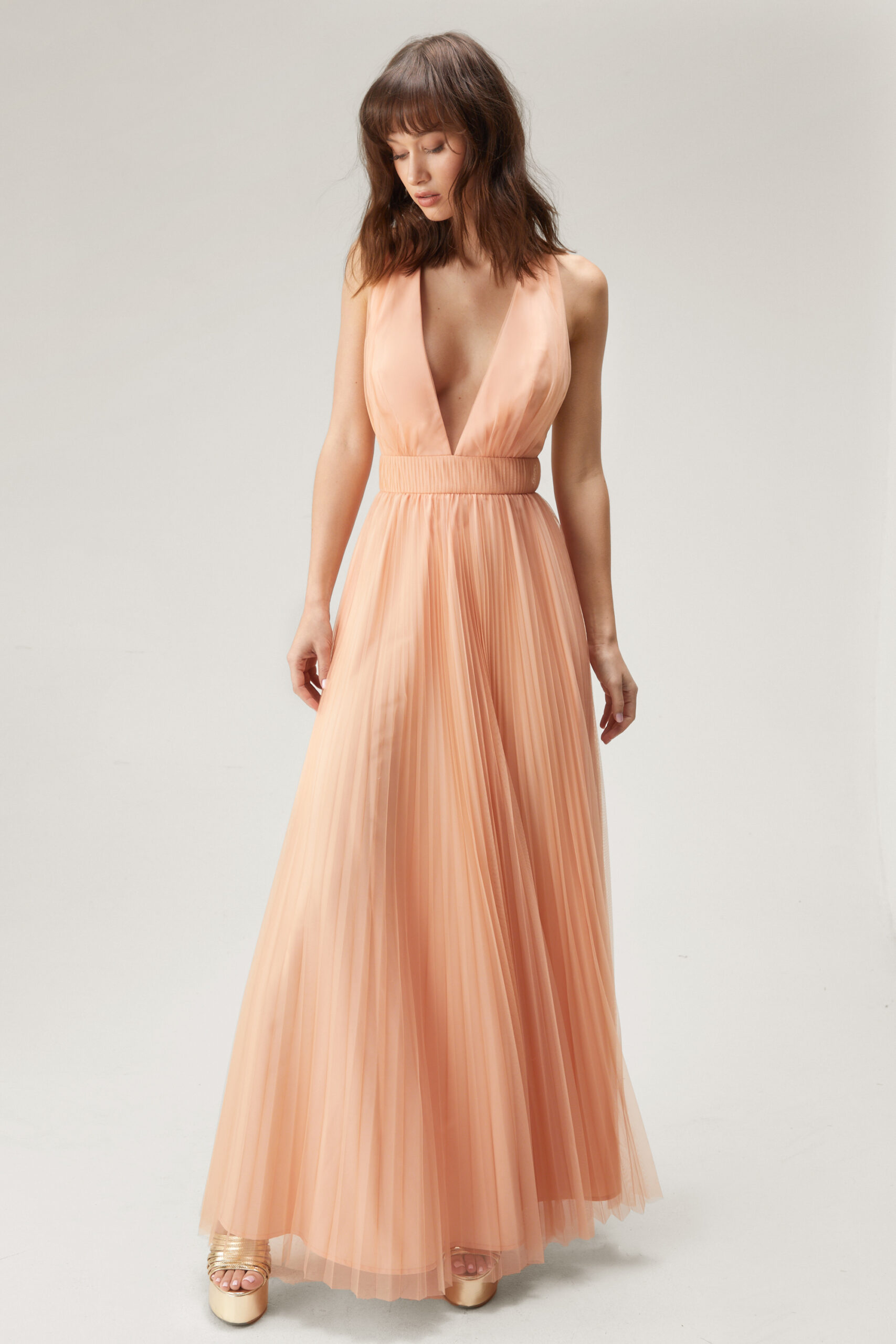 Tulle Plunge Maxi Dress