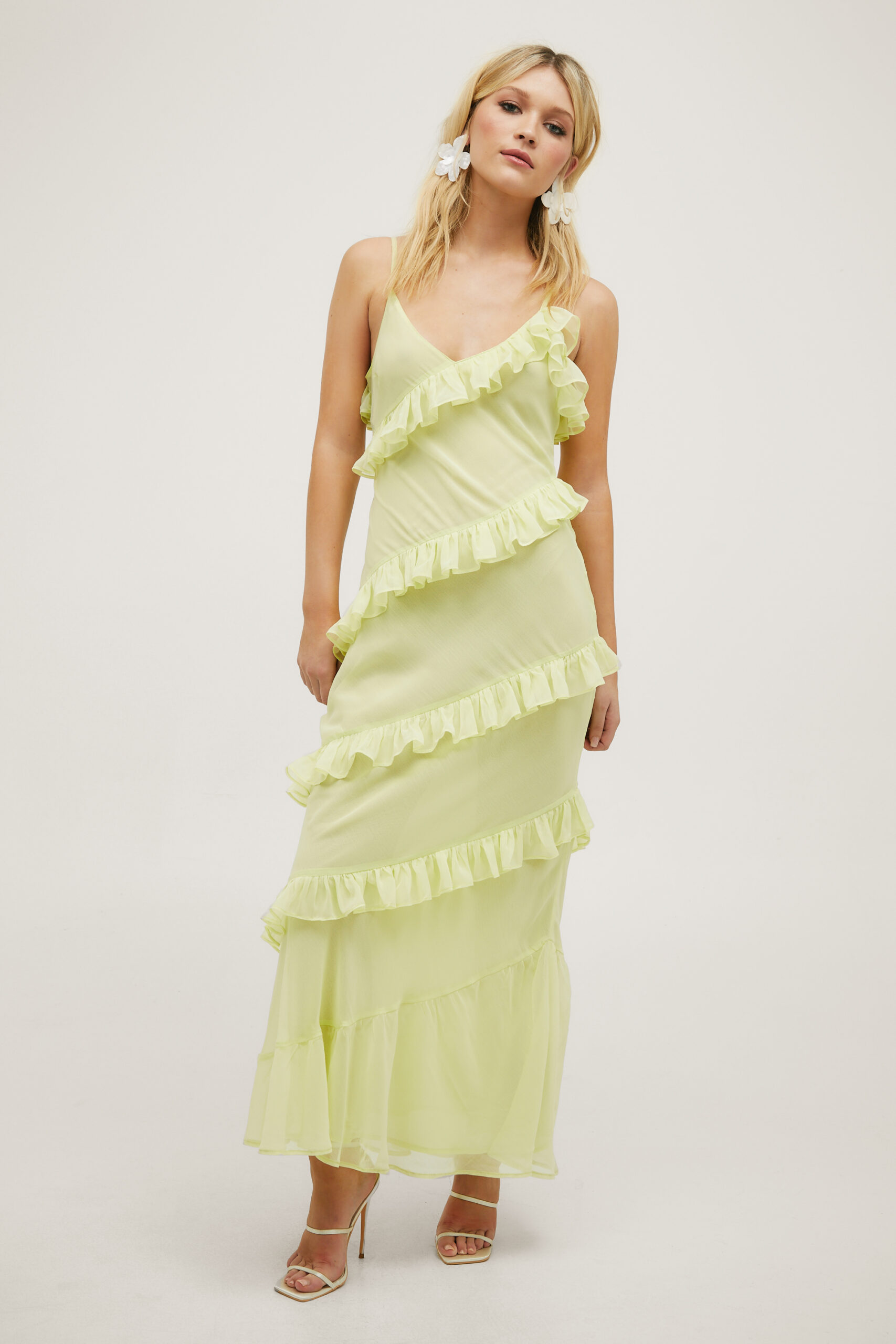 Ruffle Tiered Chiffon Maxi Dress