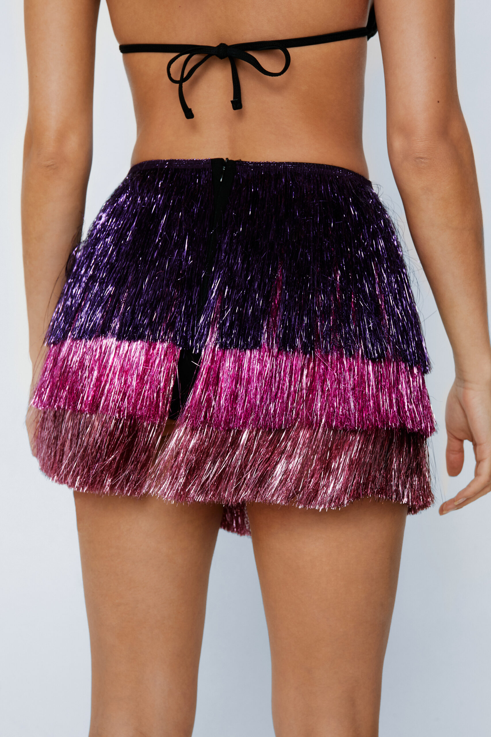 Multicolored High Waisted Tinsel Fringe Shorts