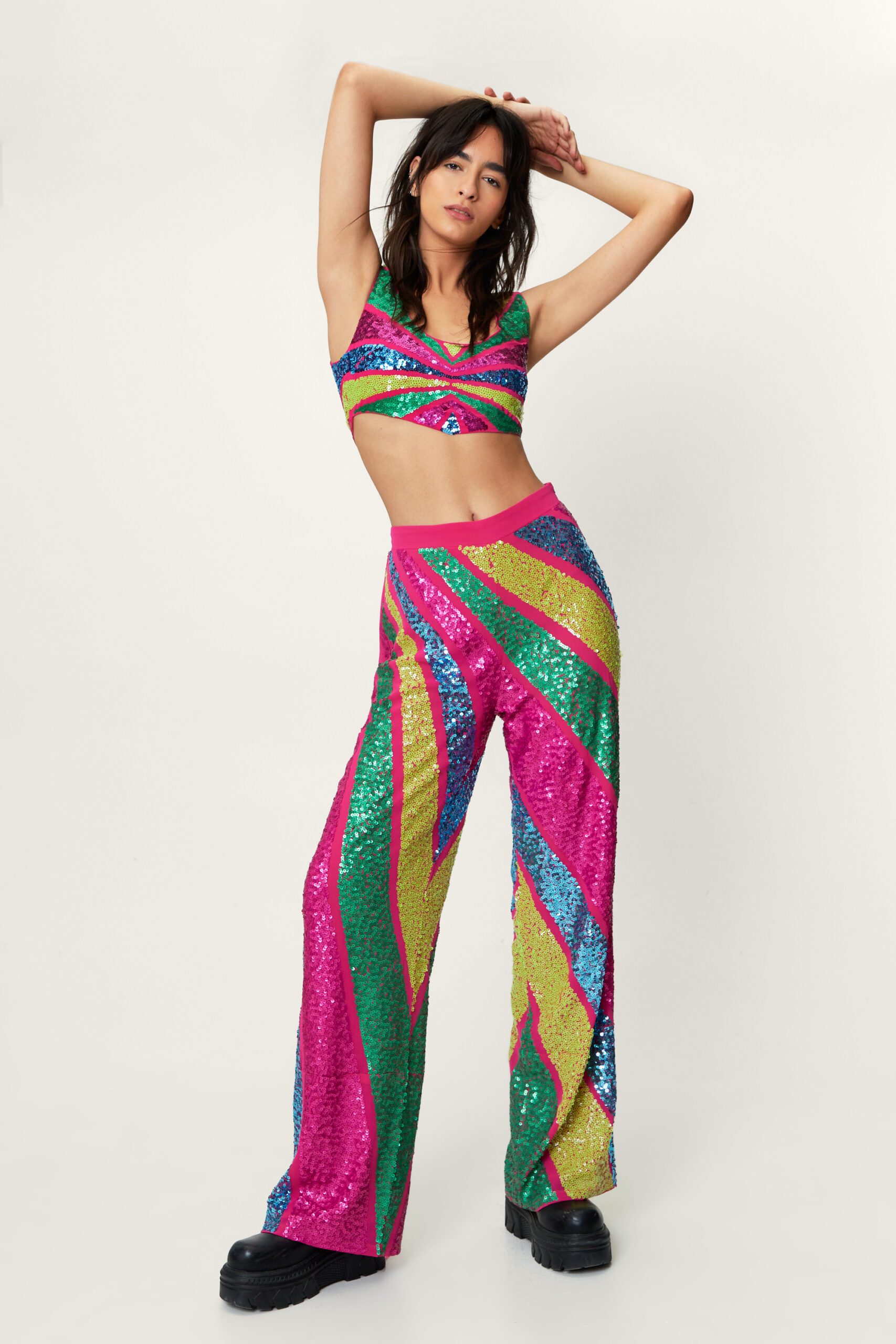 Sequin Colorblock Wide Leg Pants