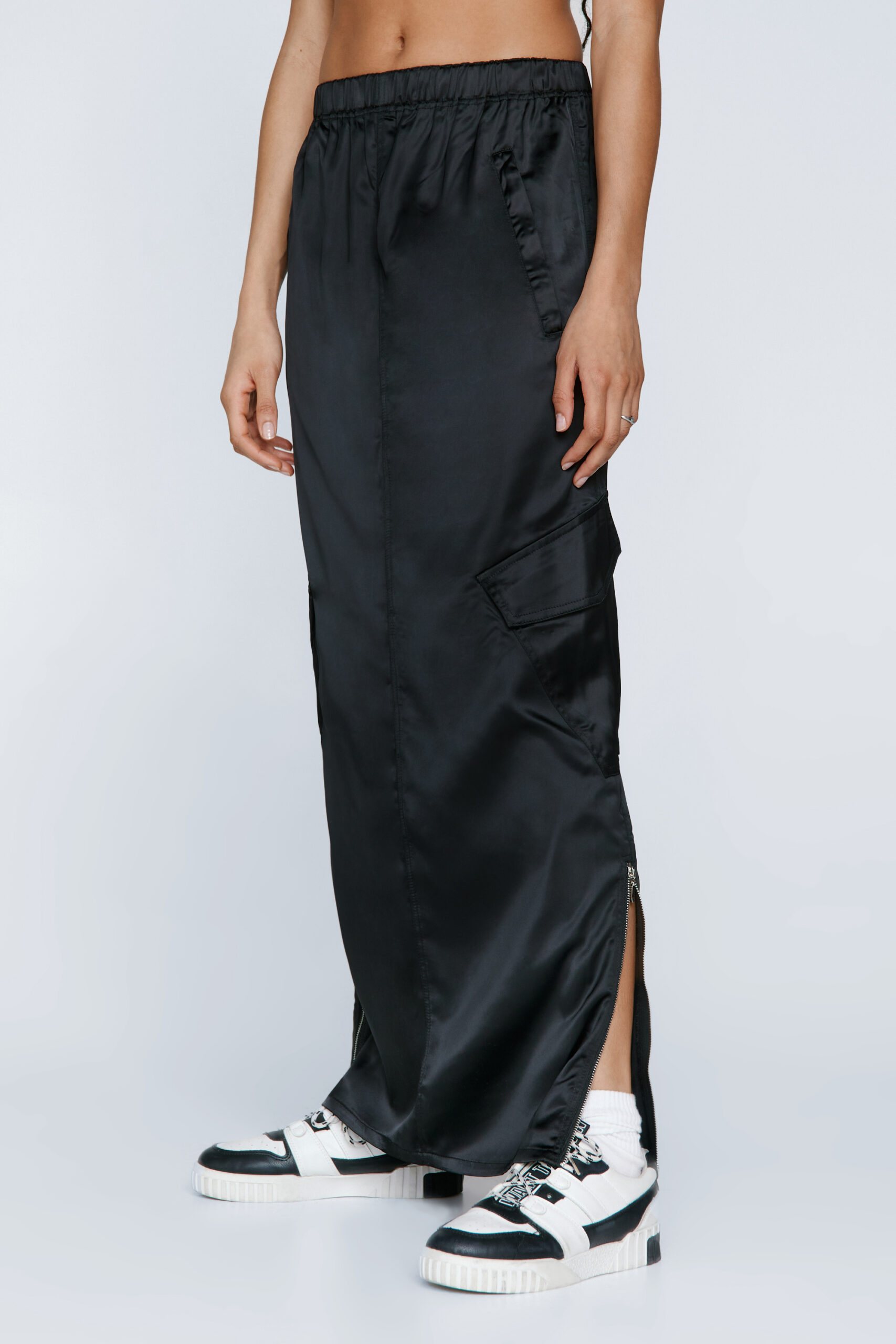 Satin Drawcord Detail Cargo Maxi Skirt