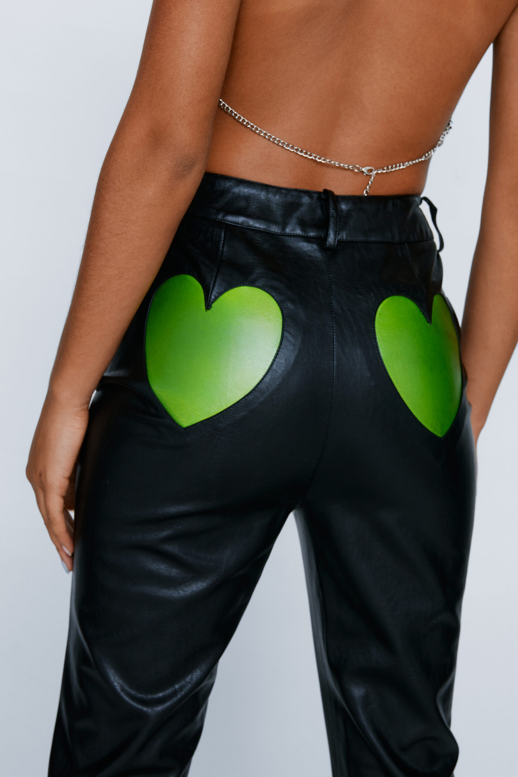 Faux Leather Heart Bum Flare Pants