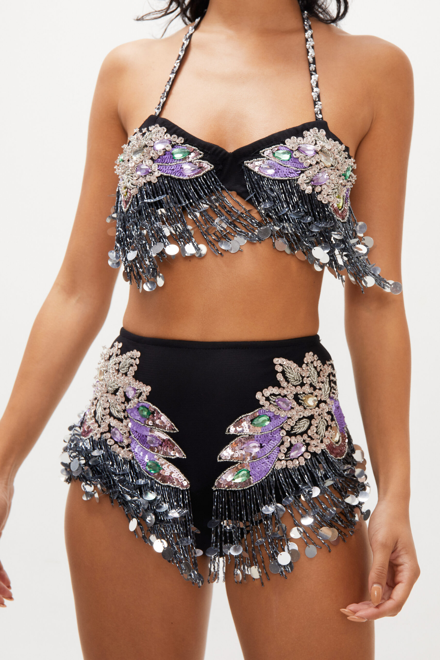 Embellished Leaf Tassel Beaded Bralette