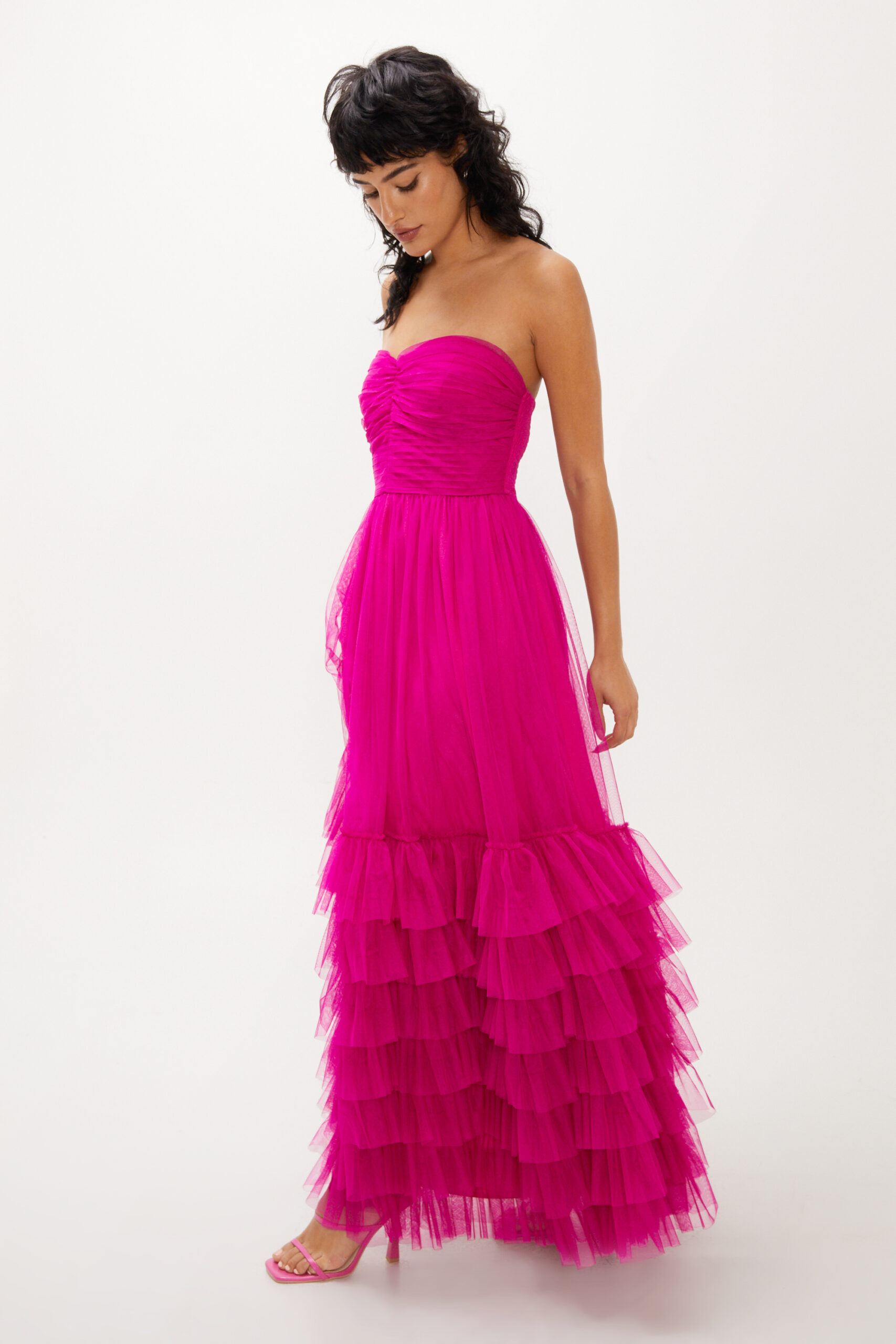 Tulle Frill Bandeau Maxi Dress