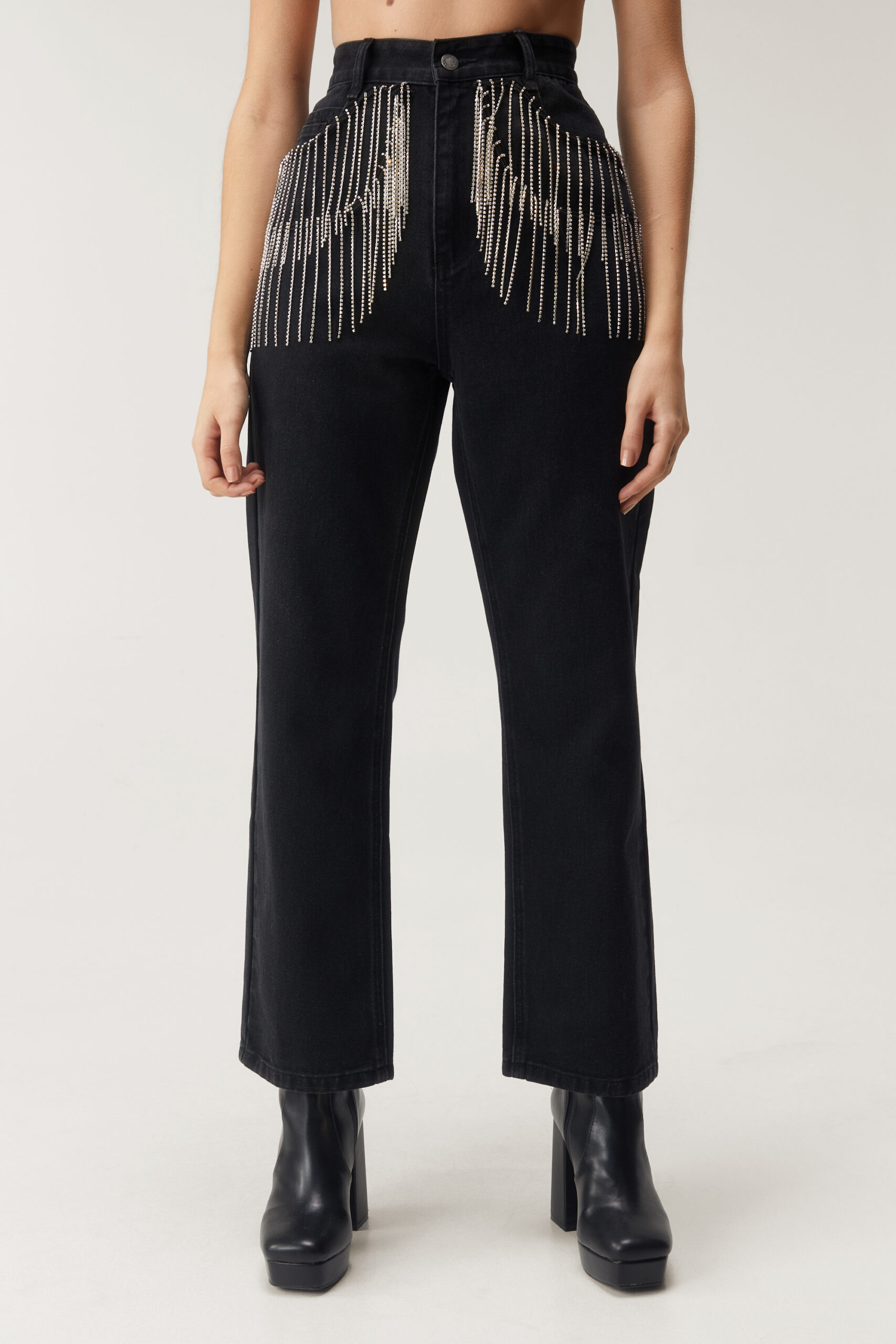 Embellished Fringe Straight Leg Jeans