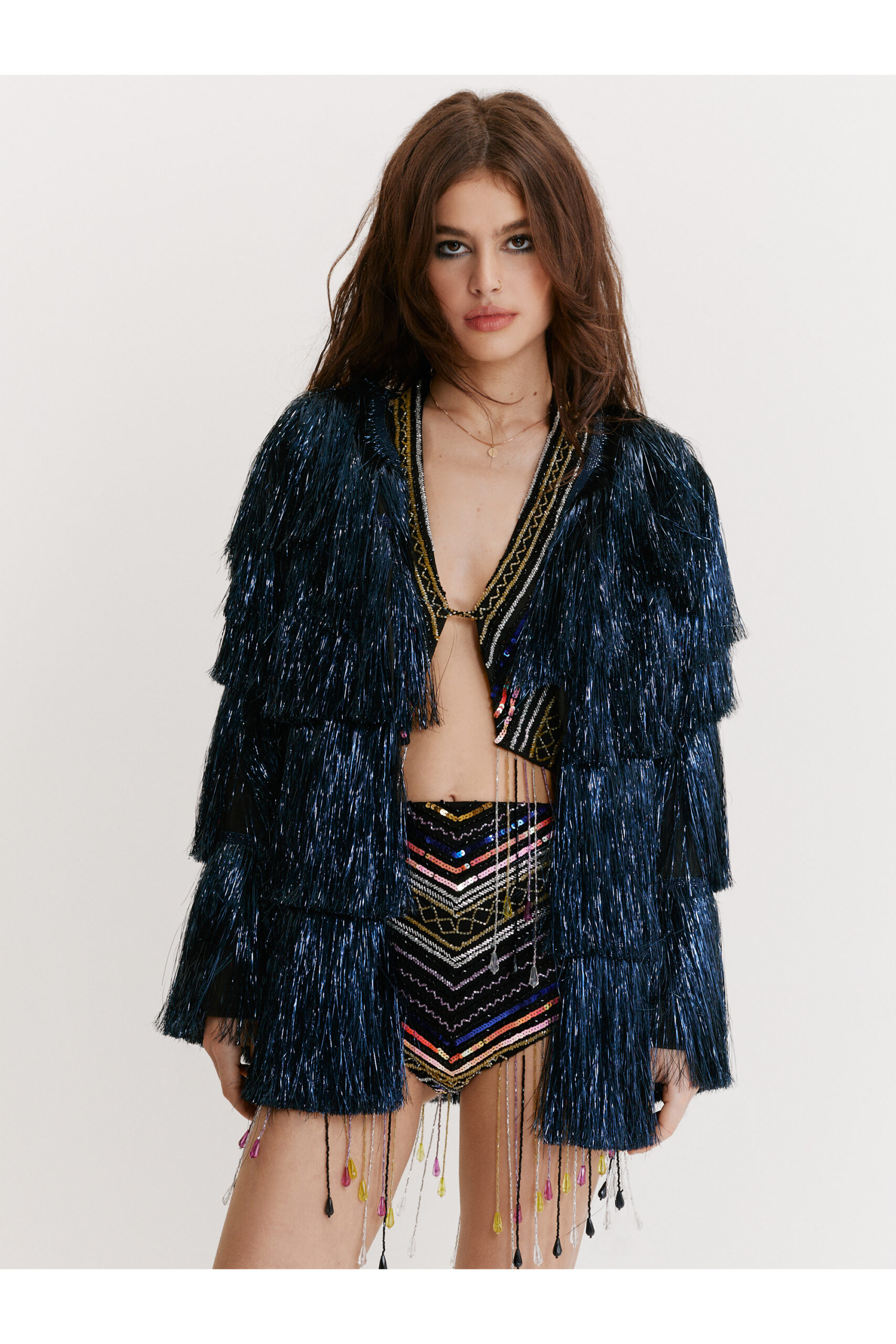 Metallic Layered Fringe Tinsel Jacket