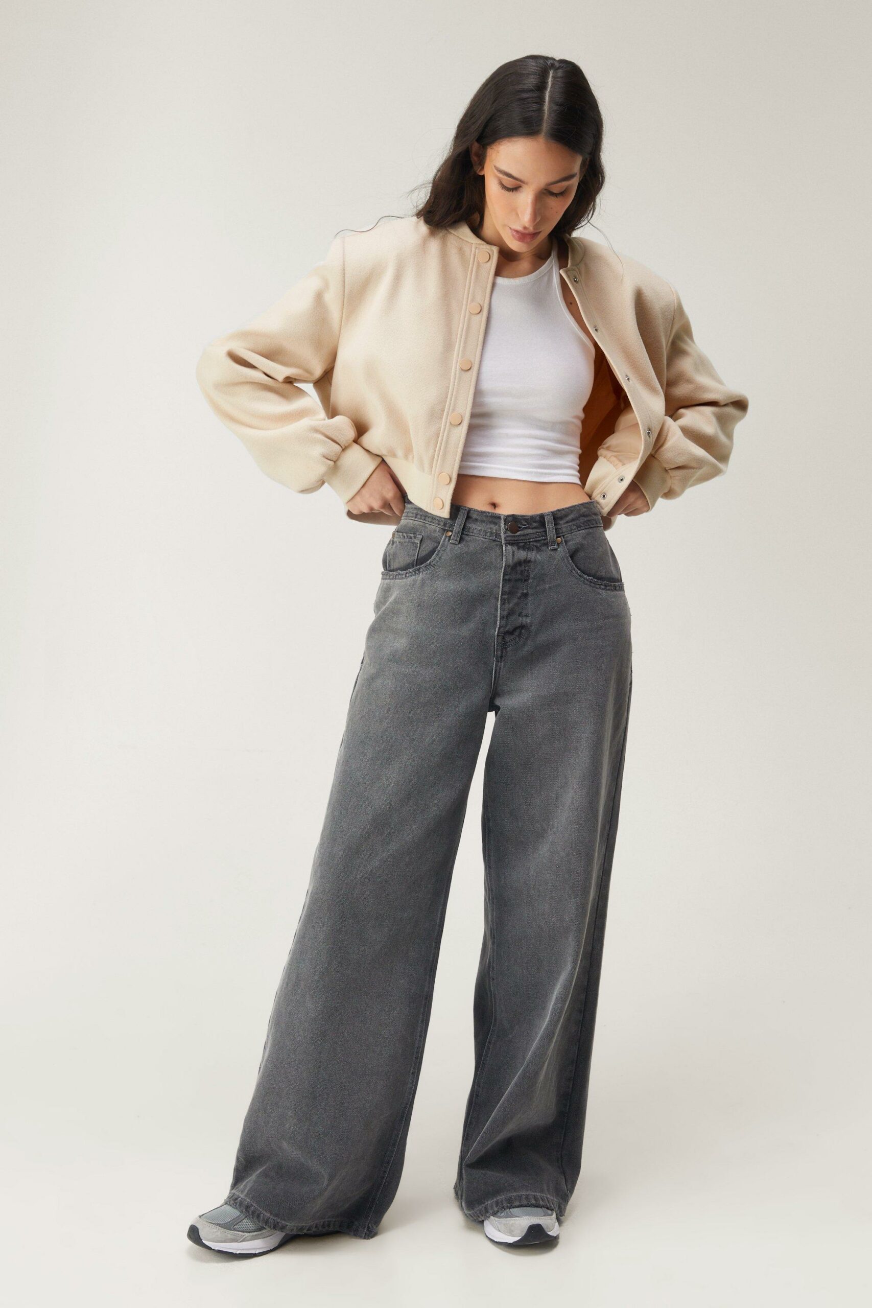 Wool Look Cropped Bomber Jacket