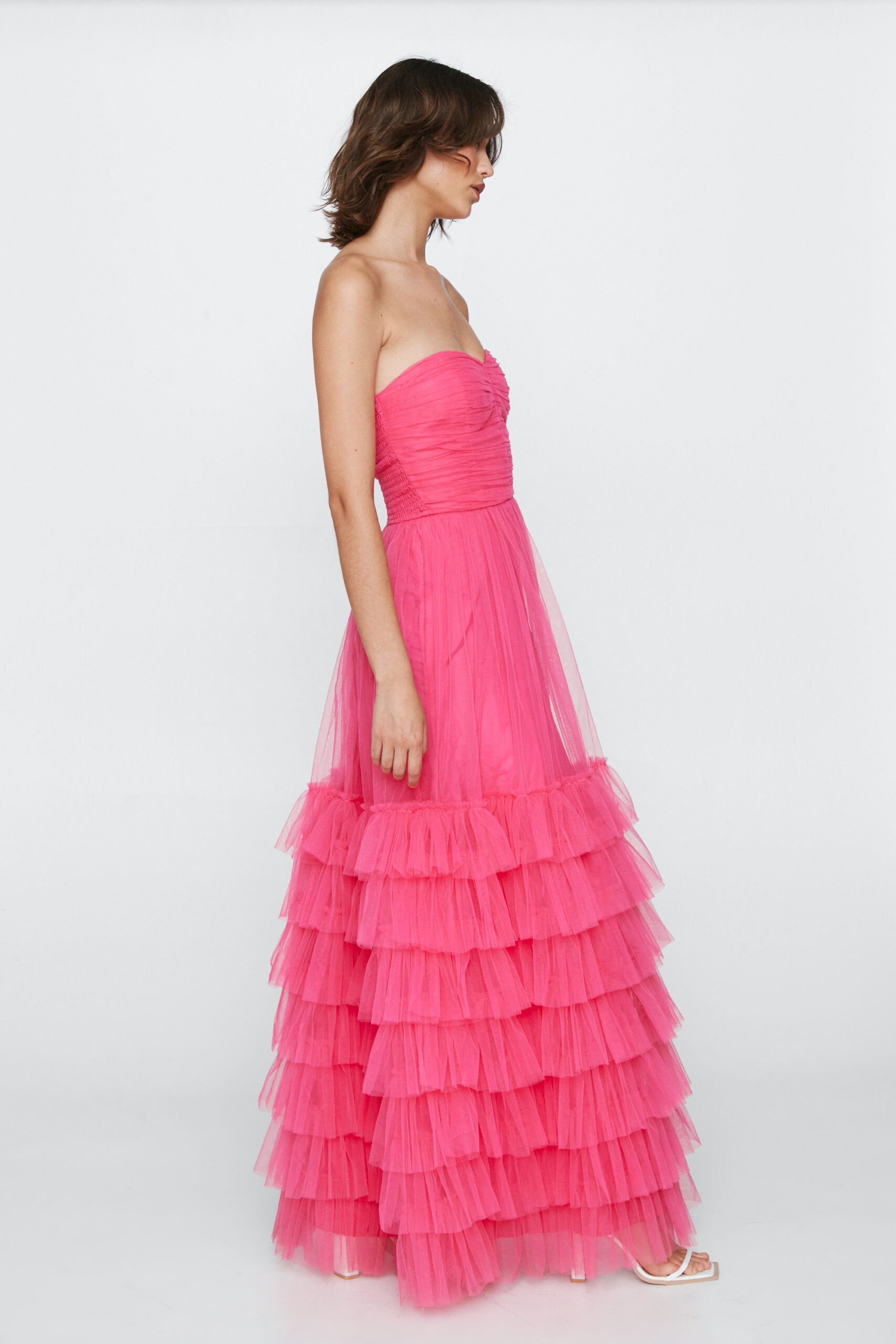 Recycled Tulle Bandeau Frill Maxi Dress