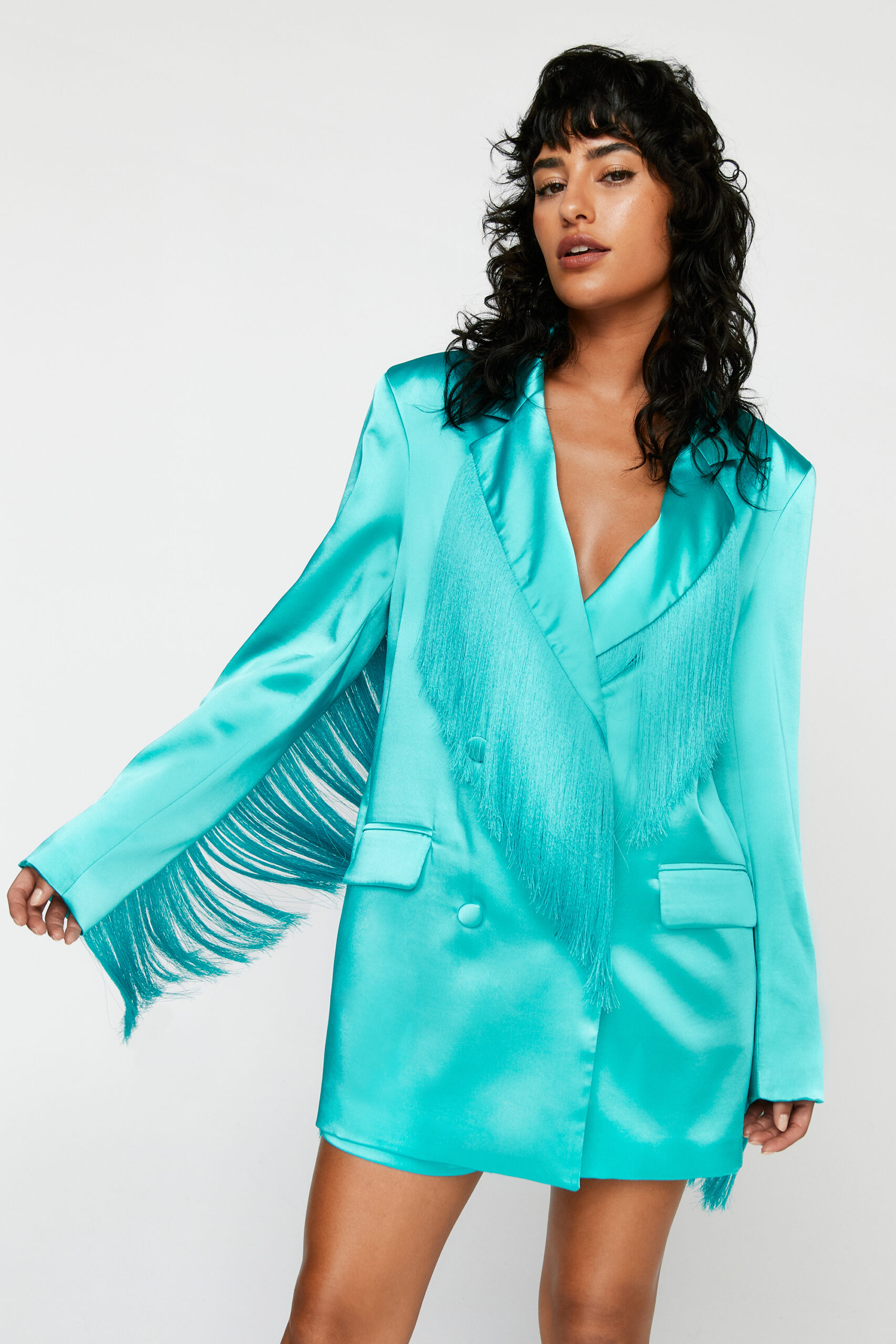 Bonded Two Piece Satin Fringe Blazer