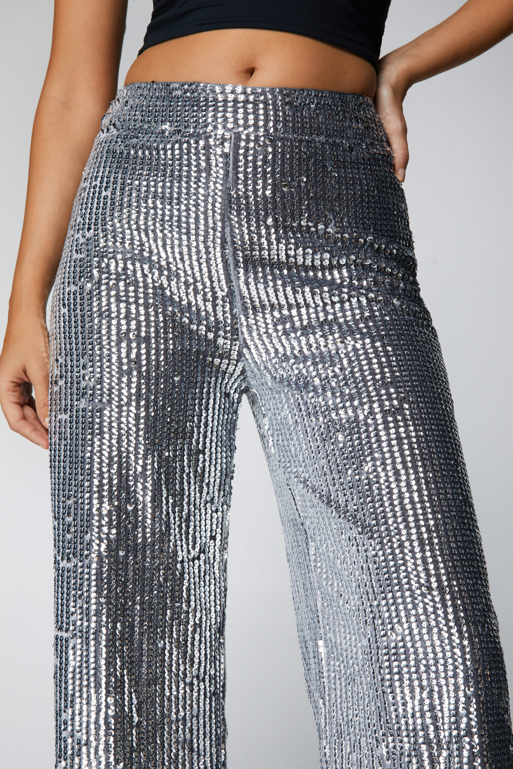 Metallic Sequin Wide Leg Pants