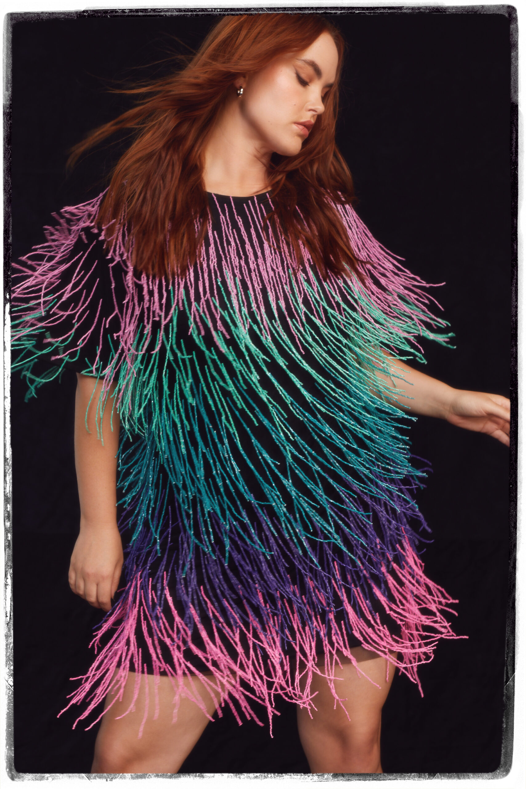 Plus Size Rainbow Tassel Beaded Shift Dress