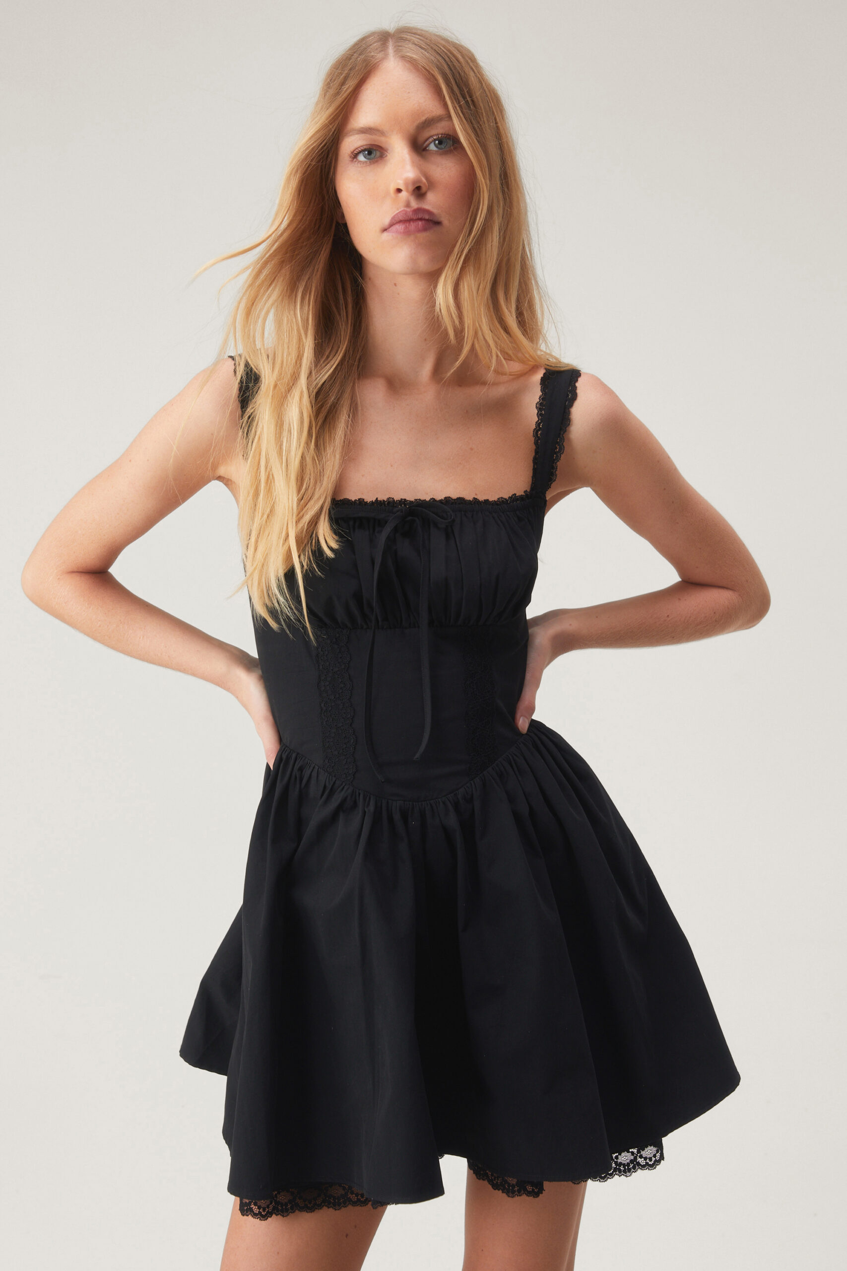 Corset Lace Trim Skater Mini Dress