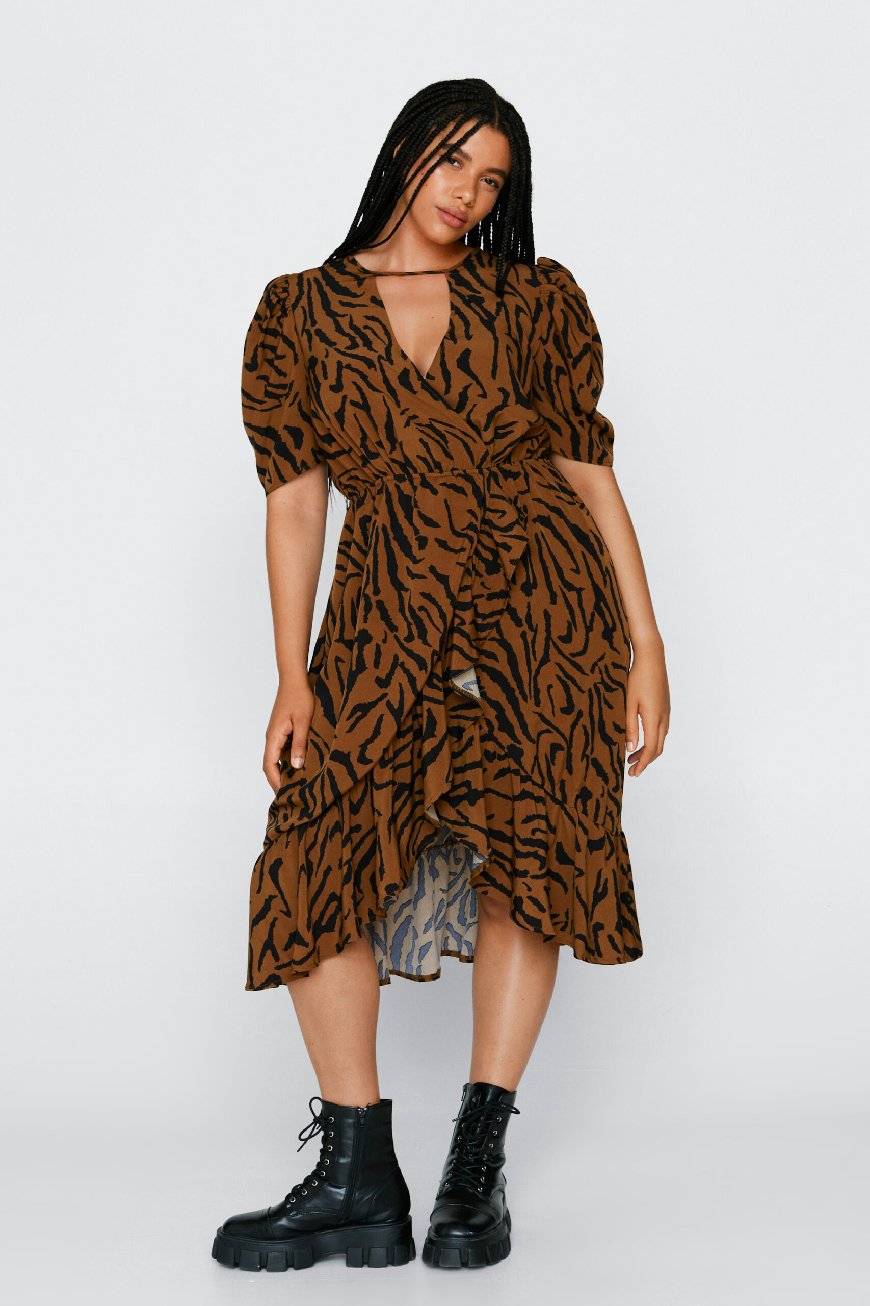 Plus Size Tiger Wrap Midi Dress