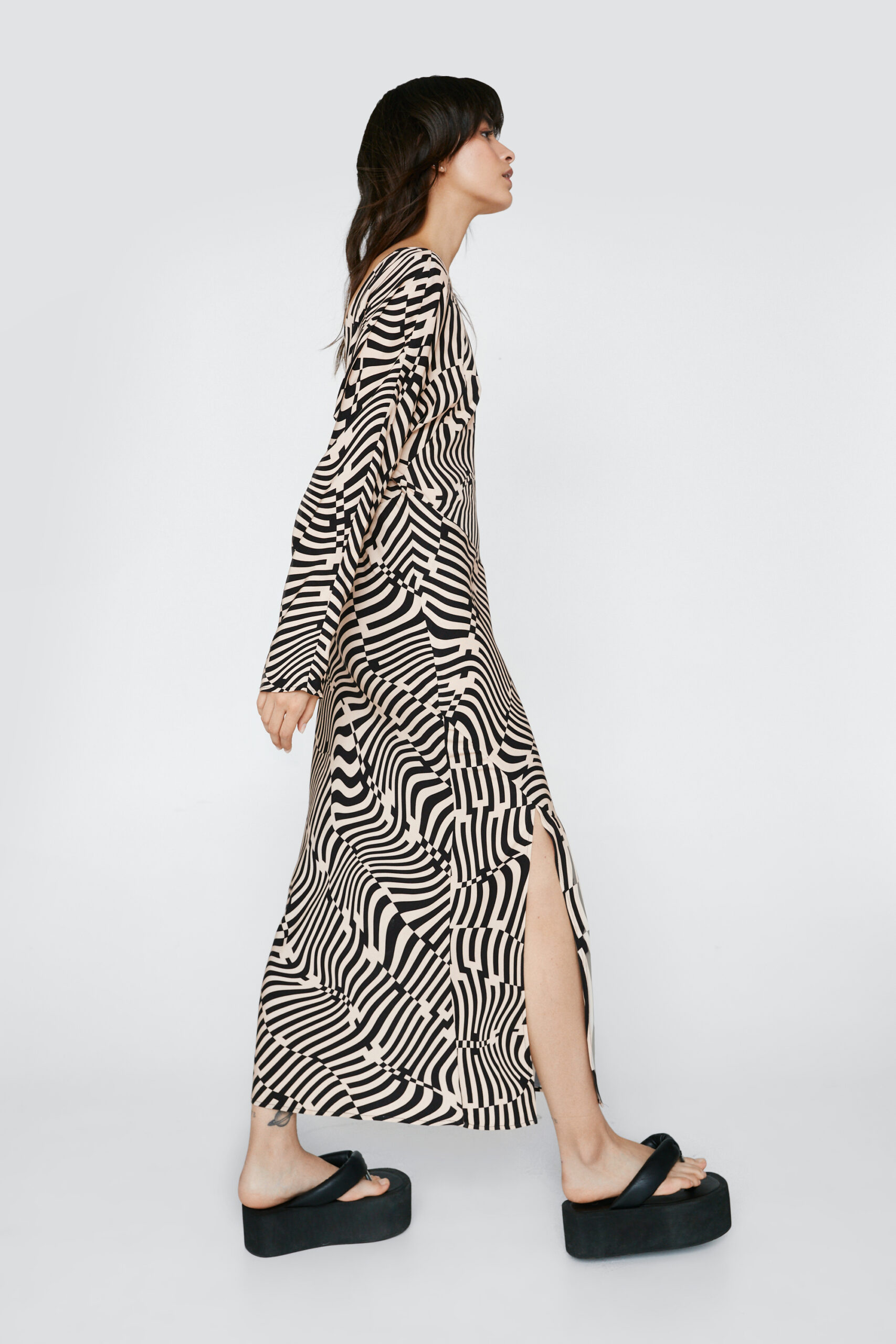 Mono Printed Bias Low Back Midi Dress