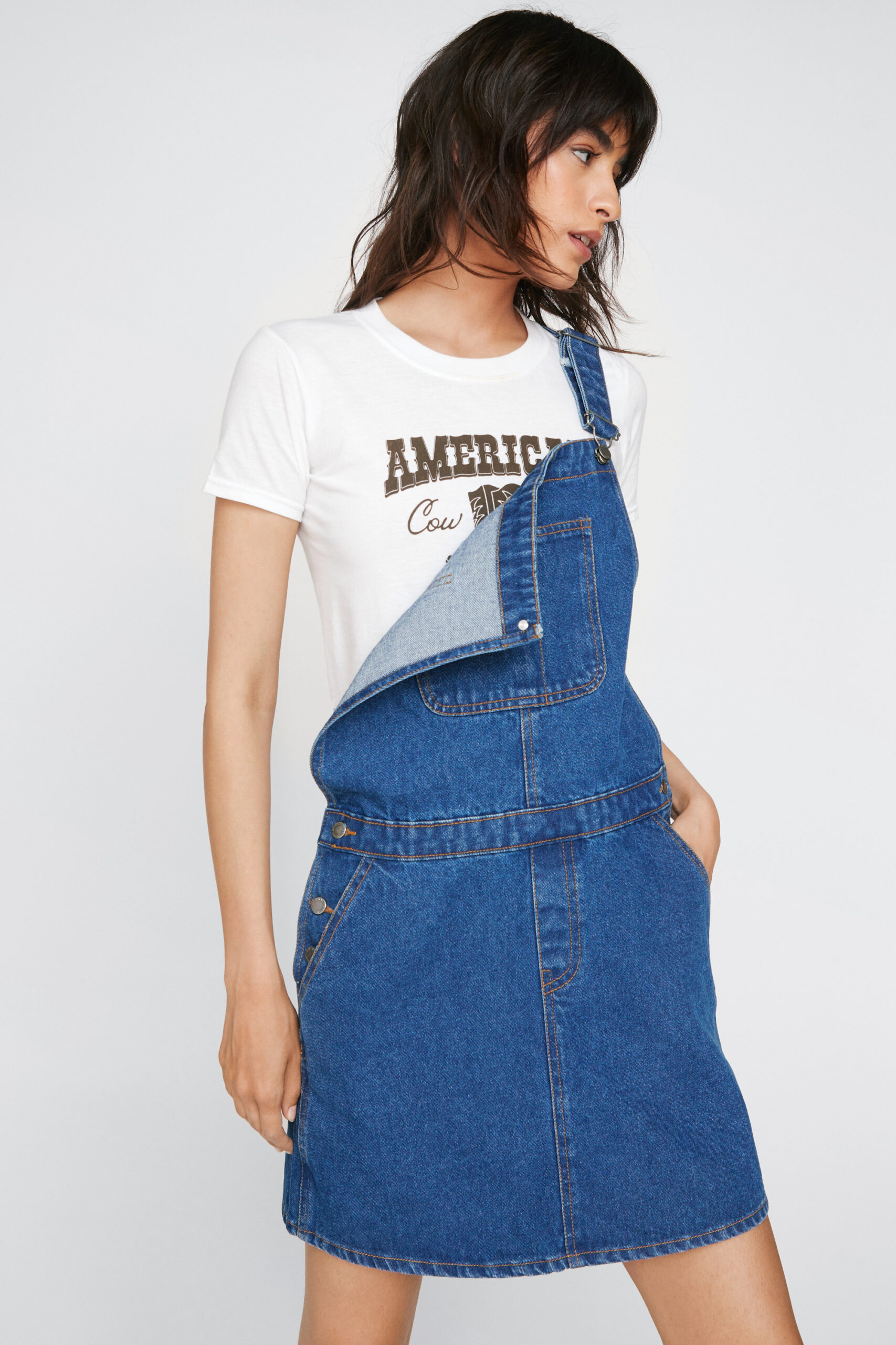 Contrast Stitch Detail Denim Overall Dress