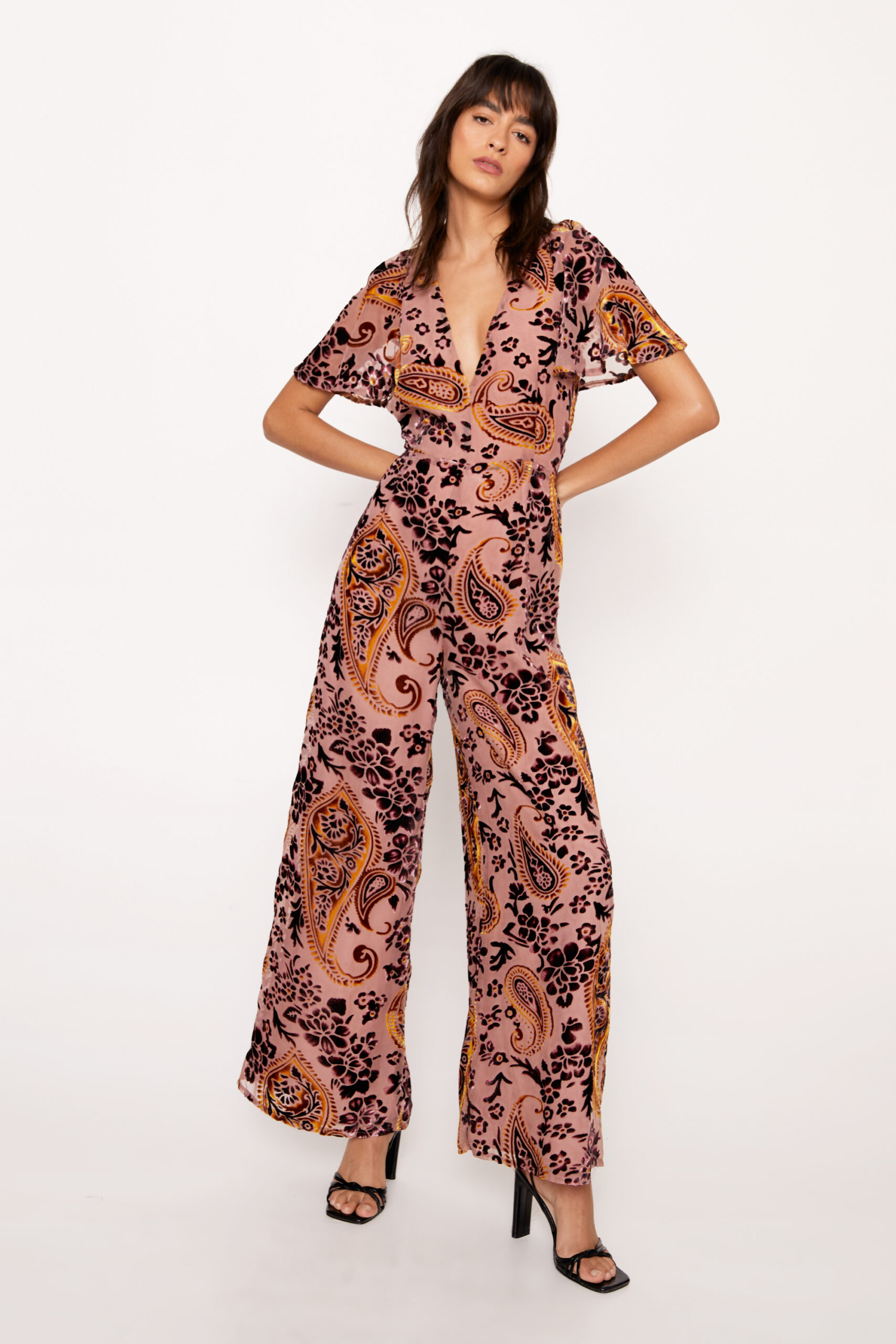 Paisley Devore Angel Sleeve Jumpsuit