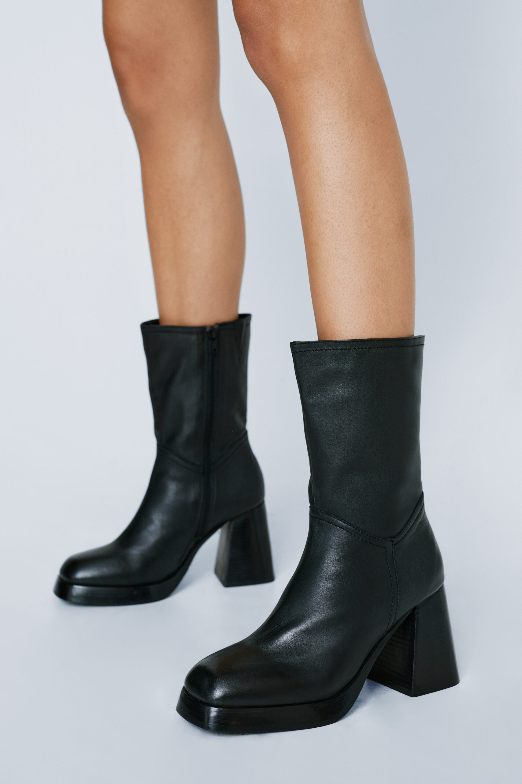 Premium Leather Platform Ankle Boots