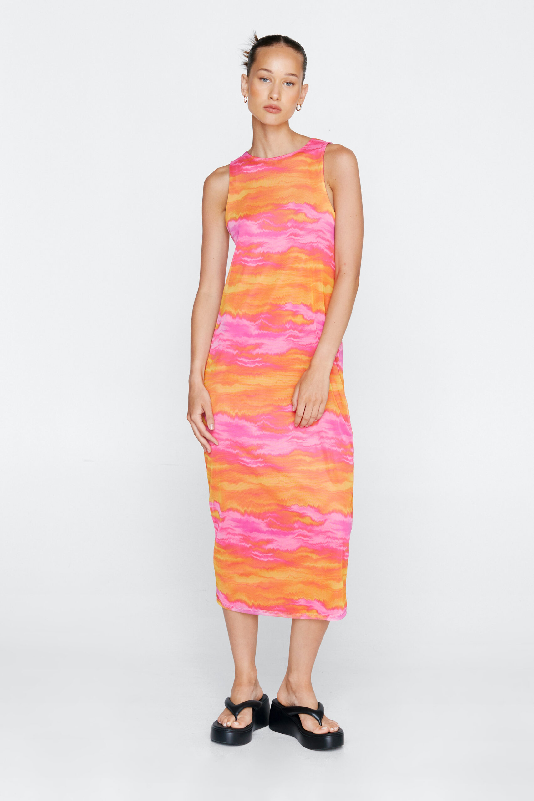 Tie Dye Mesh Sleeveless Midi Dress