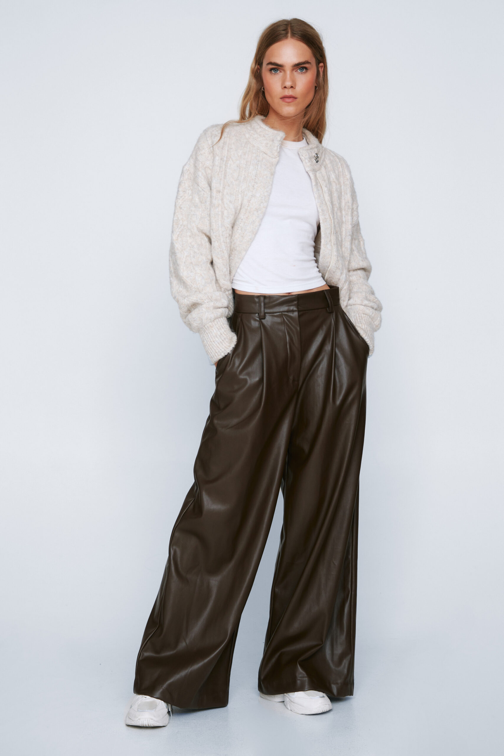 Wide Leg Faux Leather Pants