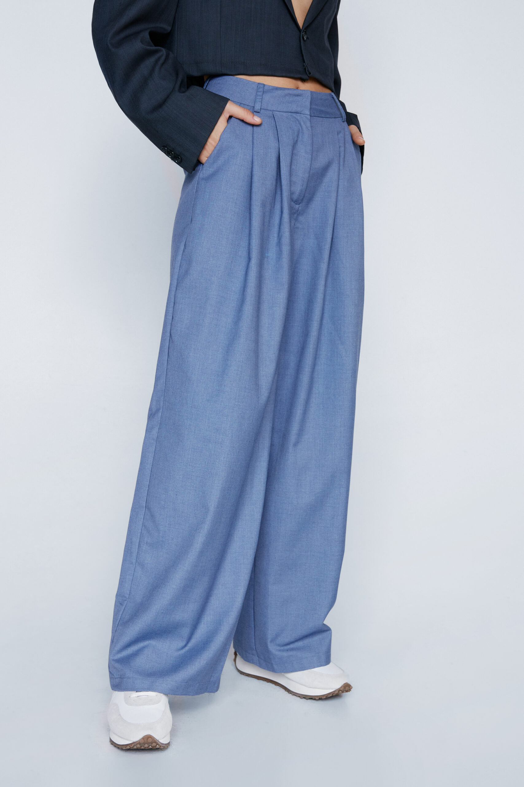 Premium Twill Pleated Wide Leg Pants