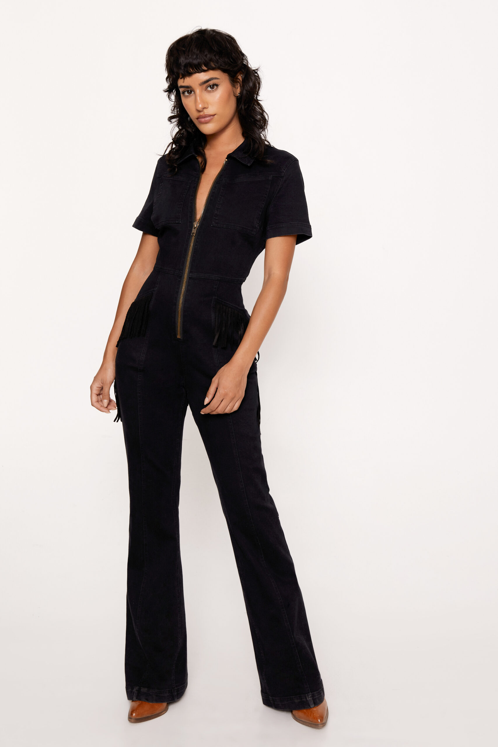 Fringe Star Bum Zip Through Denim Jumpsuit